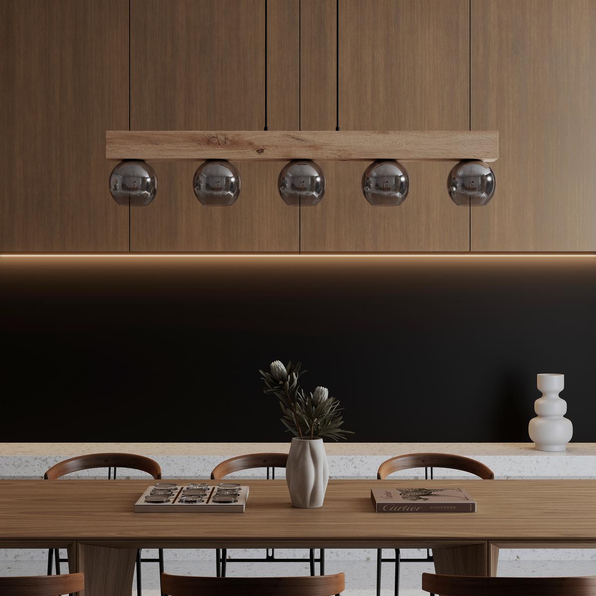 Svjetiljka Viseća 15656-5h Moitas - prirodne boje/crna, Natur, staklo/drvni materijal (115/15/120cm) - Globo