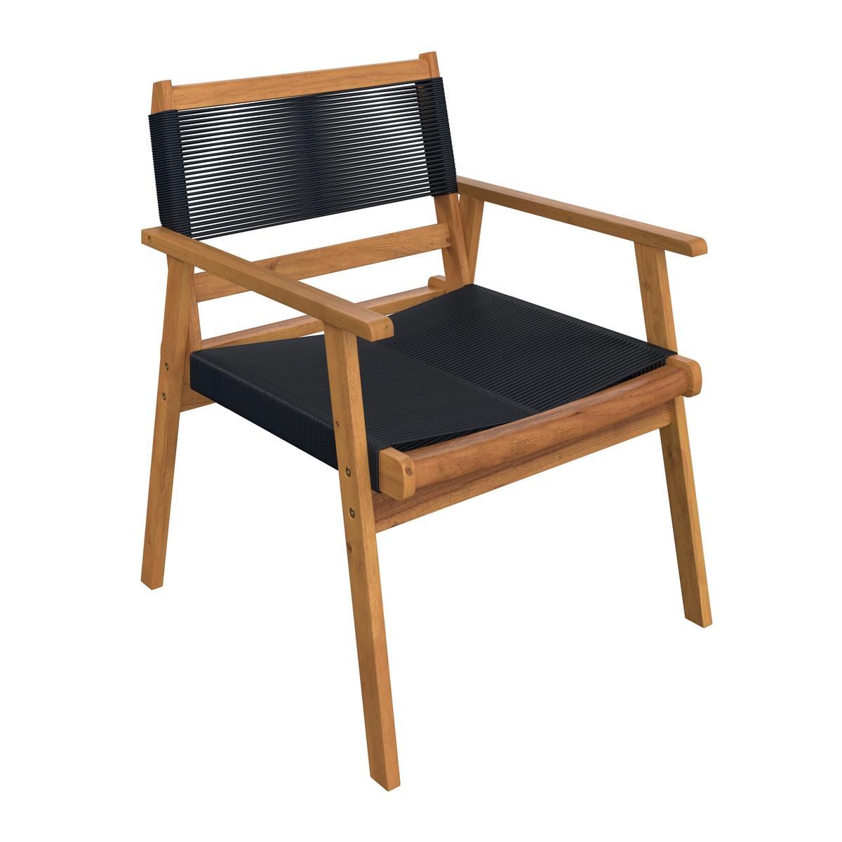Loungegarnitur Enrica Schwarz/Akazie Rope - Schwarz/Akaziefarben, MODERN, Holz/Kunststoff (120/84/70cm) - Bessagi Garden
