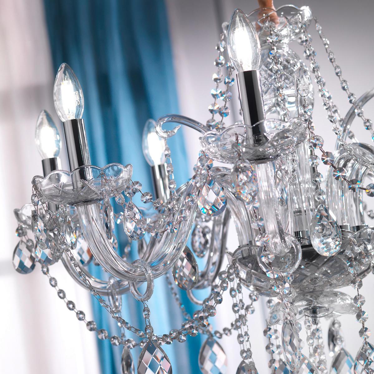Kristall-Hängeleuchte Svetlana Chromfarben max. 6 Watt - Chromfarben/Transparent, KONVENTIONELL, Glas/Metall (75/100cm)