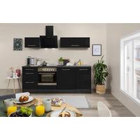 Küchenzeile Schwarz Hochglanz/ Grau mit Geräte B: ca. 220 cm - Schwarz/Alufarben, Basics, Holzwerkstoff (220cm) - Respekta
