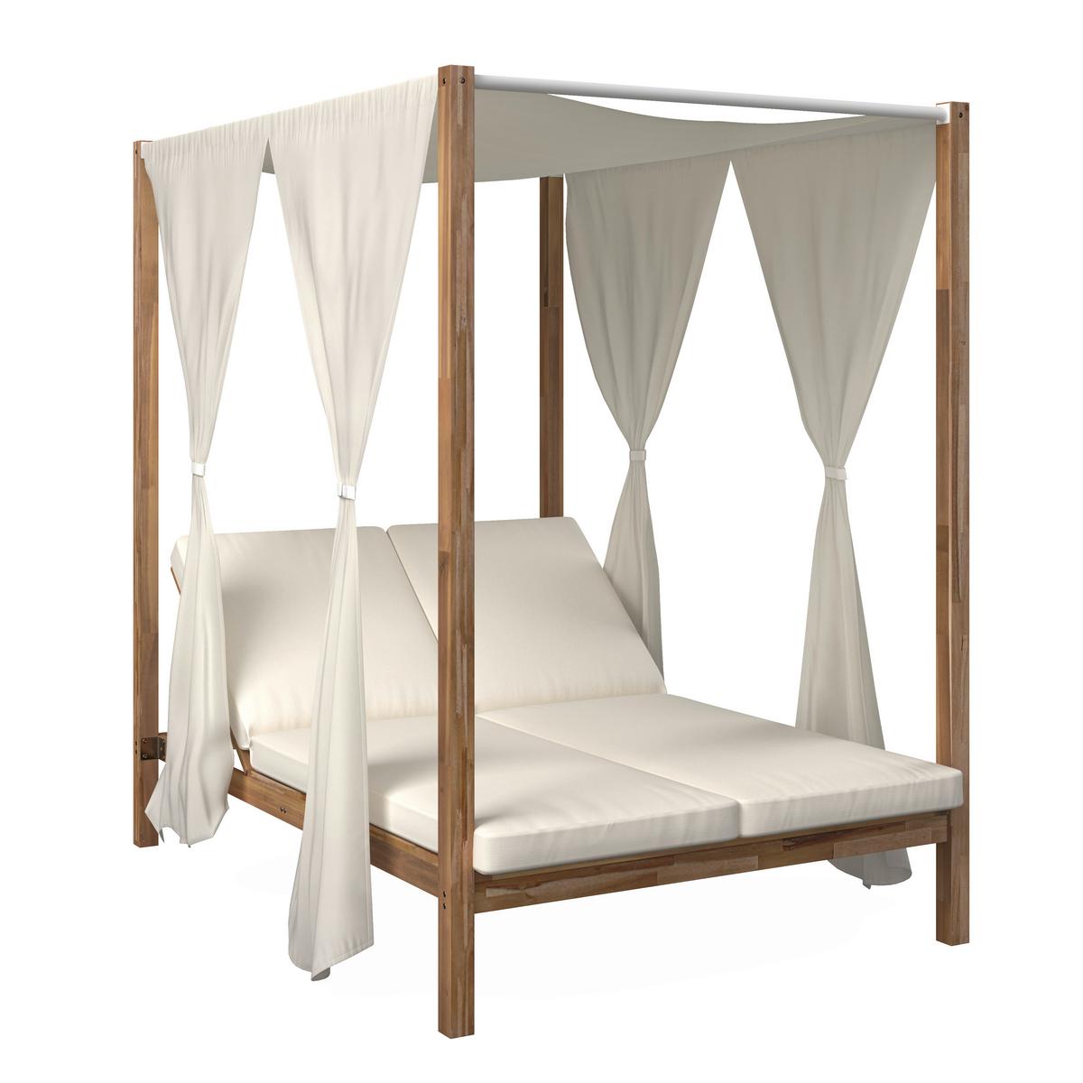 Sonneninsel Nicola Creme Holz/Outdoorstoff - Creme, MODERN, Holz/Textil (135,5/194,5/190cm) - Bessagi Garden