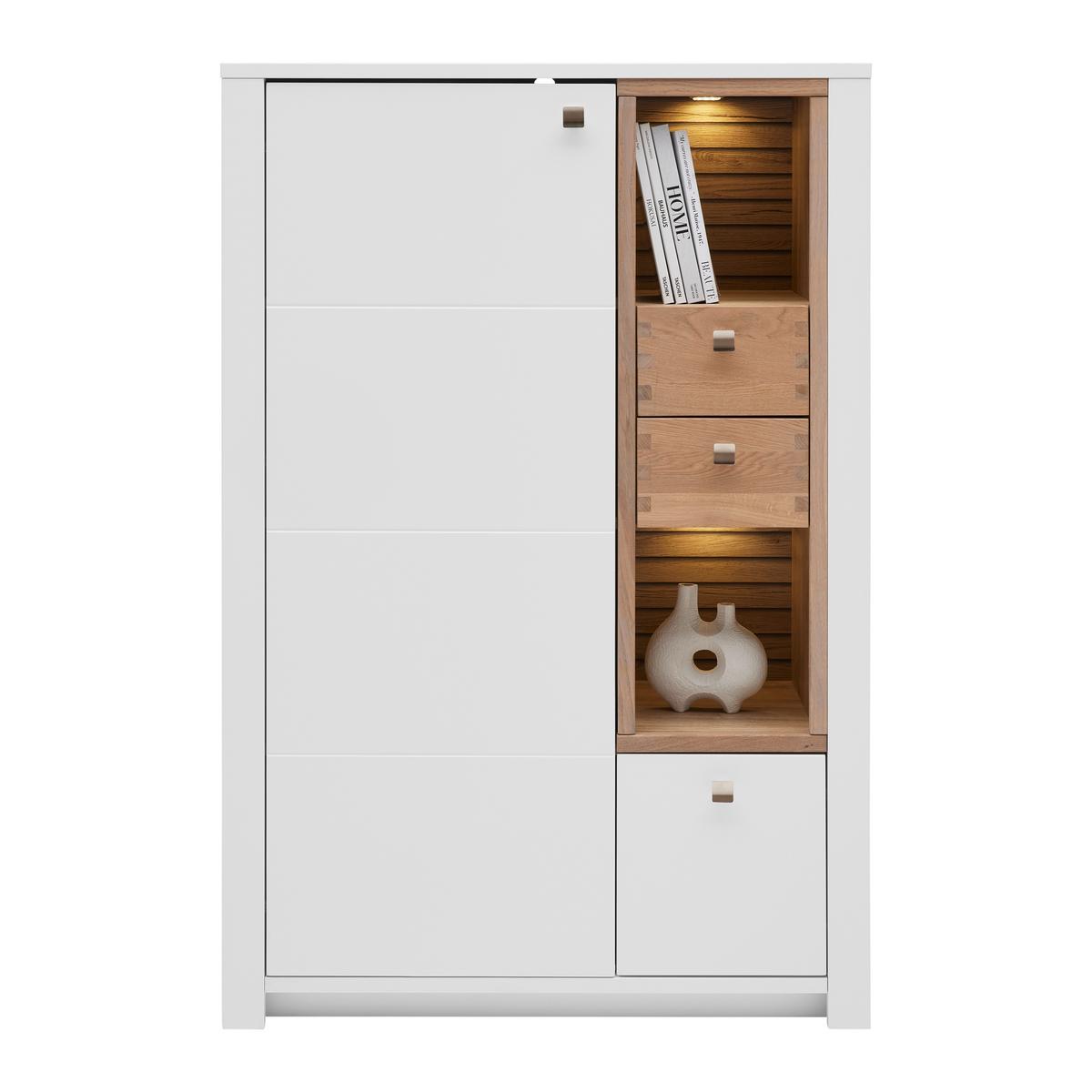 Highboard Whitehouse 10Q8WR06 Weiss/Eichefarben - Weiss/Edelstahlfarben, Modern, Holz/Holzwerkstoff (92/138/41cm) - Premium Living