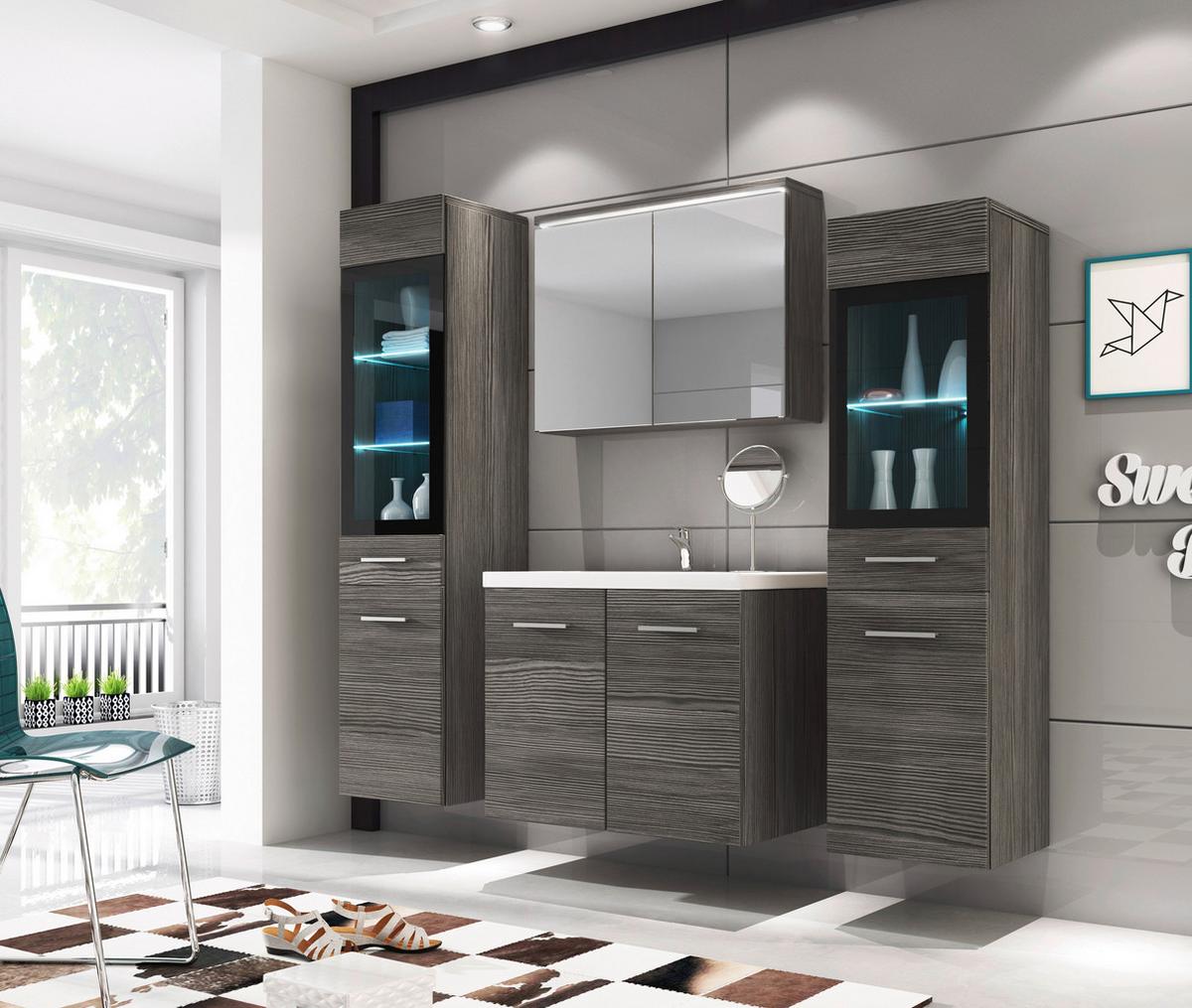 Kopalnica Madrit, Temni Hrast, Led, 5-Delno - barve hrasta/bela, Basics, umetna masa/steklo (120cm) - P & B