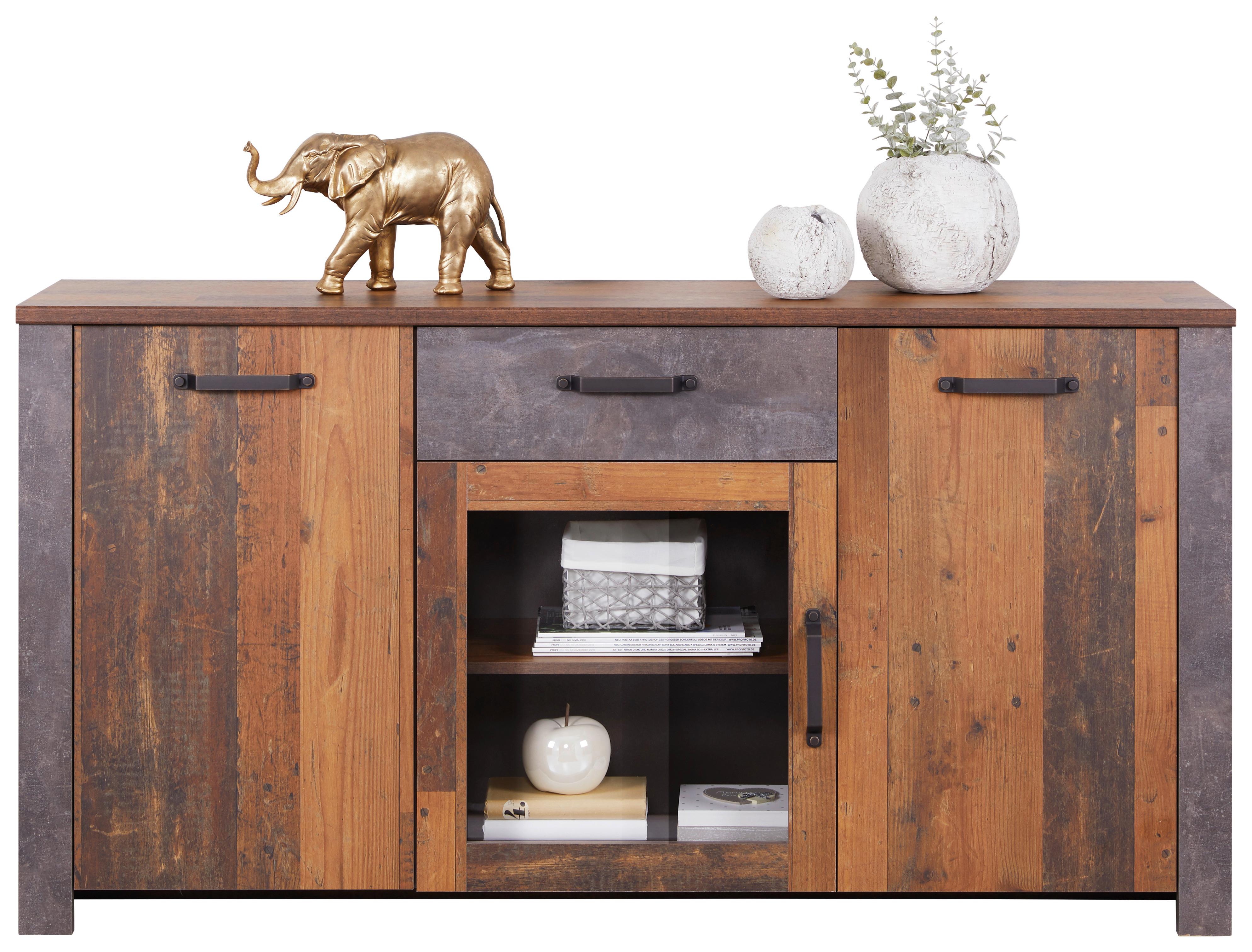 Servantă Ontario - gri închis/culoare lemn stejar, Trend, sticlă/material pe bază de lemn (162/86/41,5cm) - Modern Living