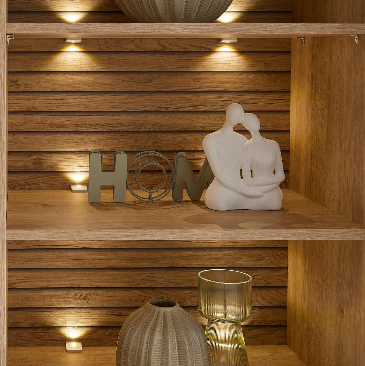 Vitrine Whitehouse 10Q8WR03 Weiss/Eichefarben - Weiss/Edelstahlfarben, Modern, Holz/Holzwerkstoff (112/202/41cm) - Premium Living
