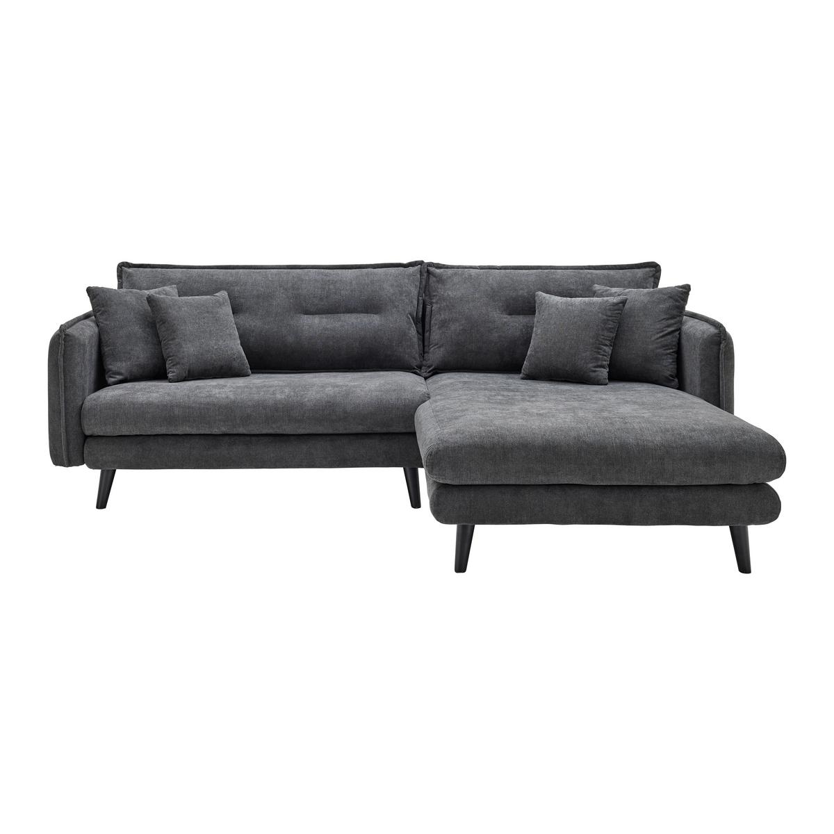 Wohnlandschaft Dajana Dunkelgrau Webstoff - Dunkelgrau/Schwarz, Modern, Holz/Textil (251/102/173cm) - Bessagi Home