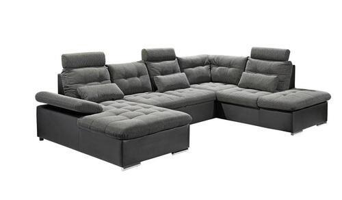Wohnlandschaft Jakarta U inkl. Kissen Grau/Schwarz - Chromfarben/Schwarz, Design, Kunststoff/Textil (170/324/218cm) - MID.YOU