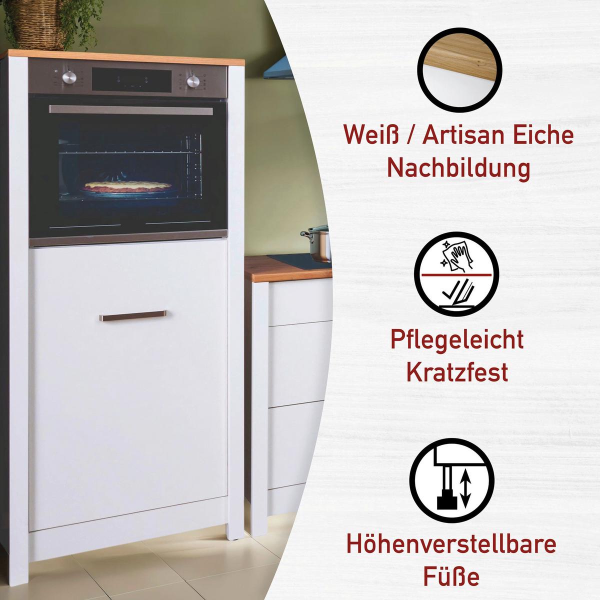 Küchenleerblock Bundle 2 o. Geräte Weiß/Eiche - Silberfarben/Weiß, MODERN, Glas/Holzwerkstoff (200/167/60cm) - home24