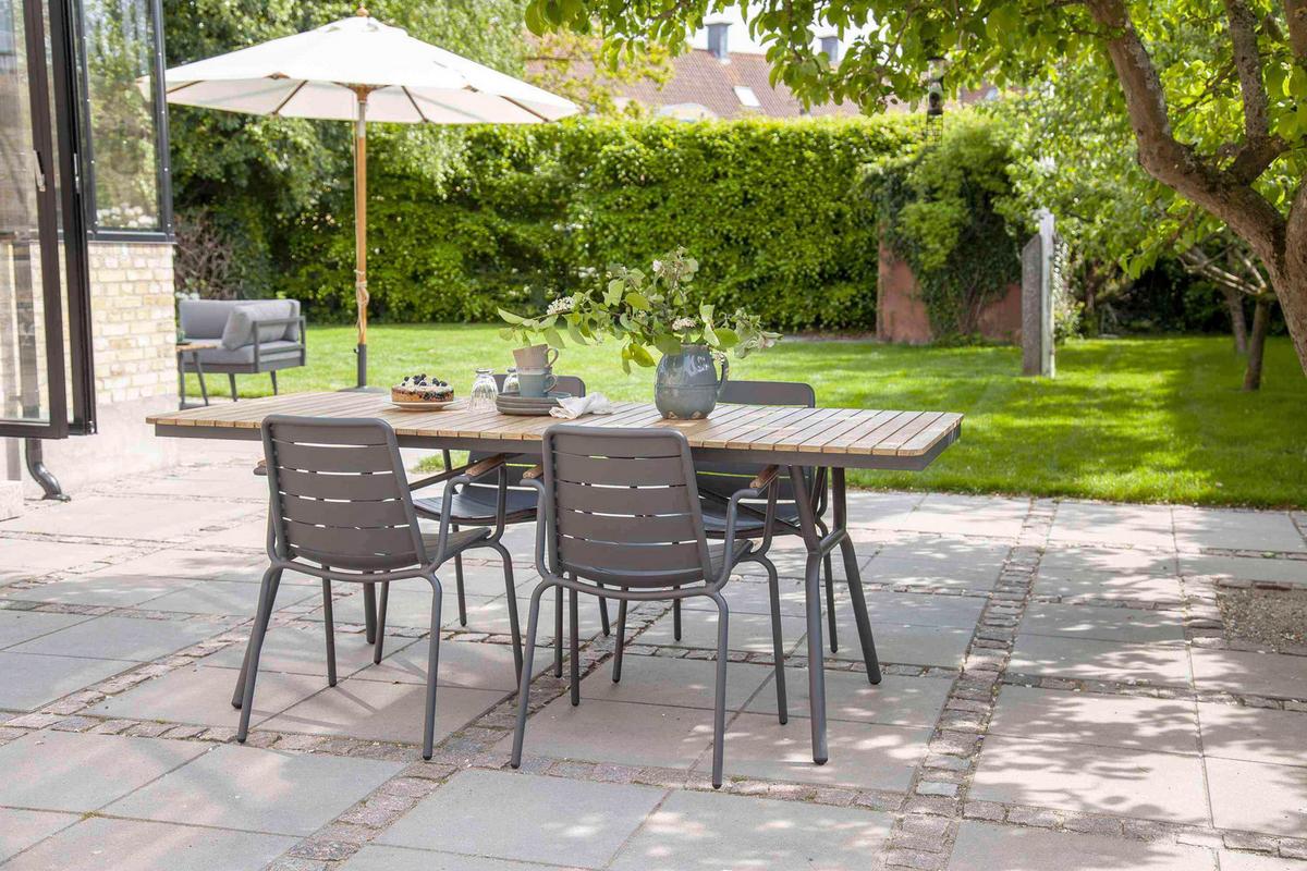 Gartentisch Parc Anthrazit/Teak - Anthrazit/Naturfarben, Natur, Holz/Metall (88/197,5/74cm) - Gardenson