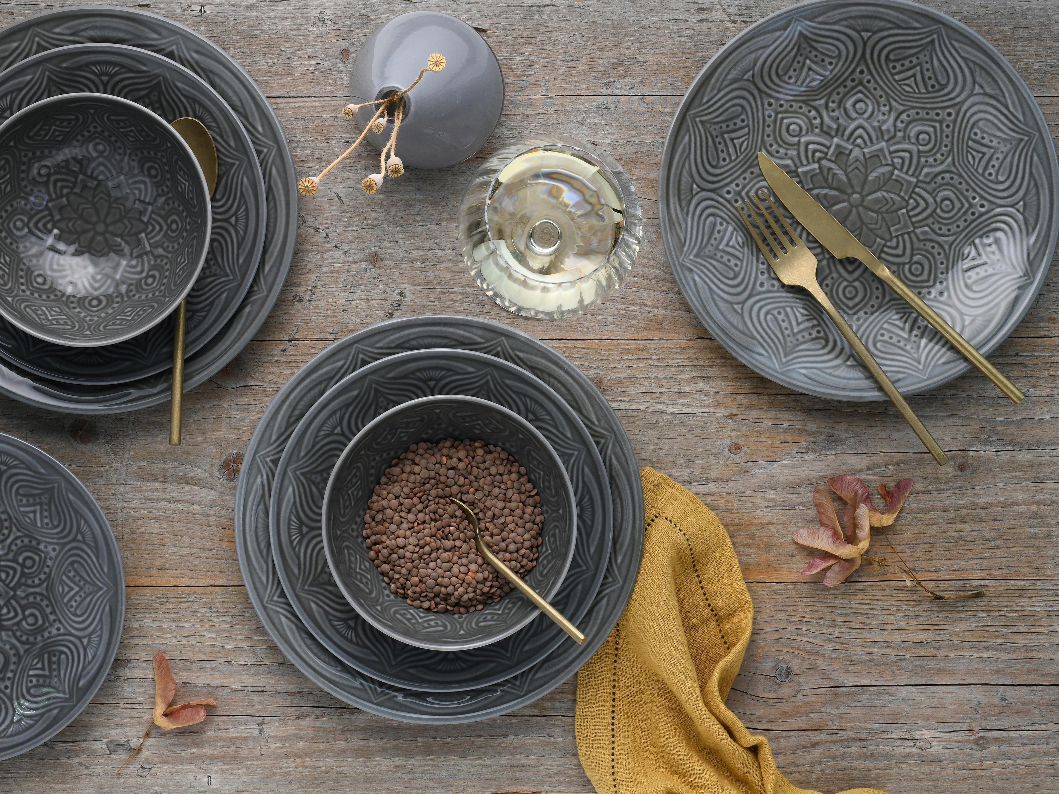 Tafelservice Orient Mandala Dunkelgrau, 12-teilig - Dunkelgrau, Trend, Keramik - Creatable