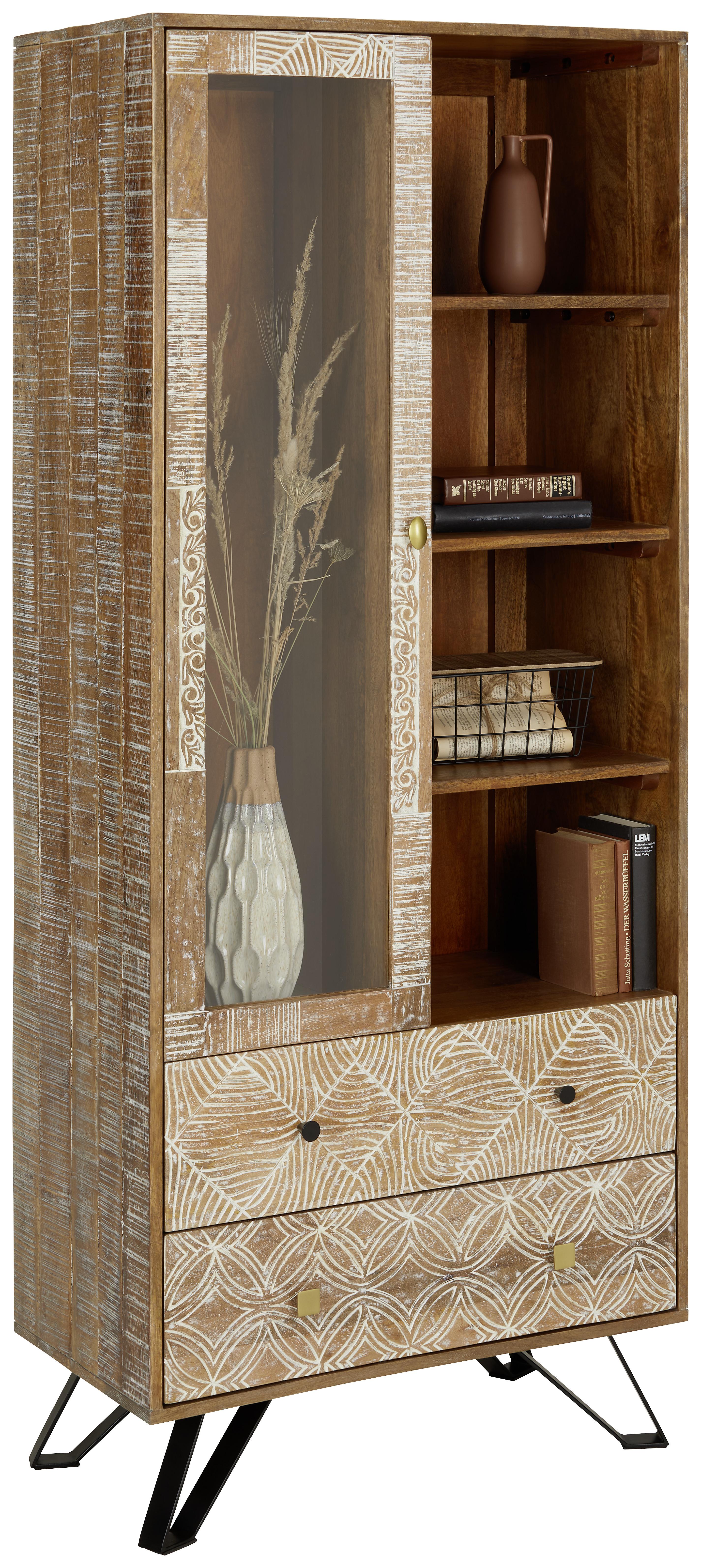 Vitrine in Braun/Schwarz - Messingfarben/Schwarz, Lifestyle, Glas/Holz (75/180/40cm) - Zandiara