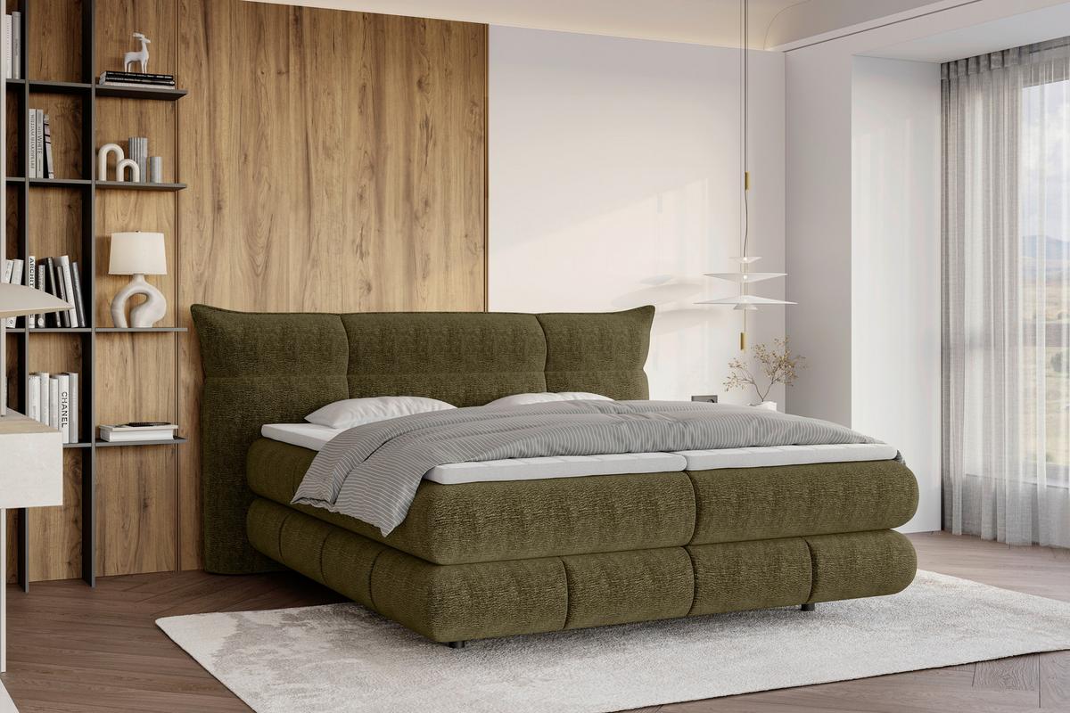 Boxspringbett Auris - Schilfgrün/Schwarz, Konventionell, Kunststoff/Textil (140/200cm) - Sembella
