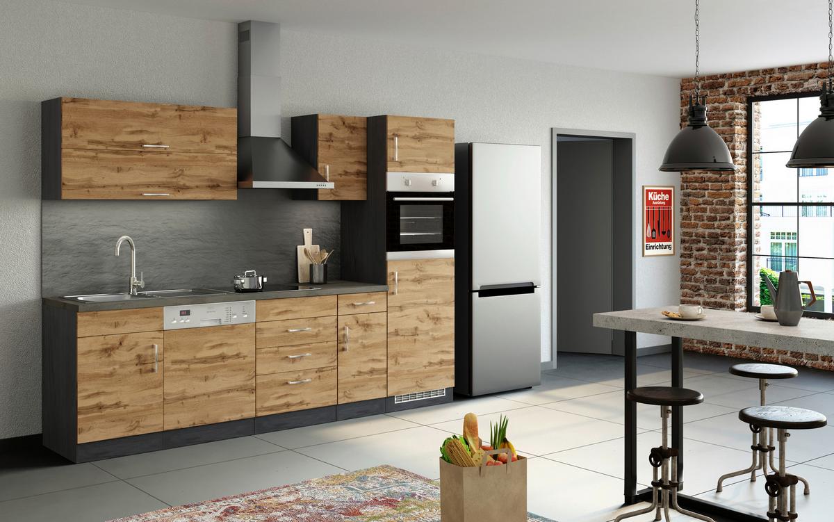 Küchenblock Sorrento ohne Geräte ca. 270 cm Eichefarben - Eichefarben/Anthrazit, MODERN, Holzwerkstoff (270cm) - Held