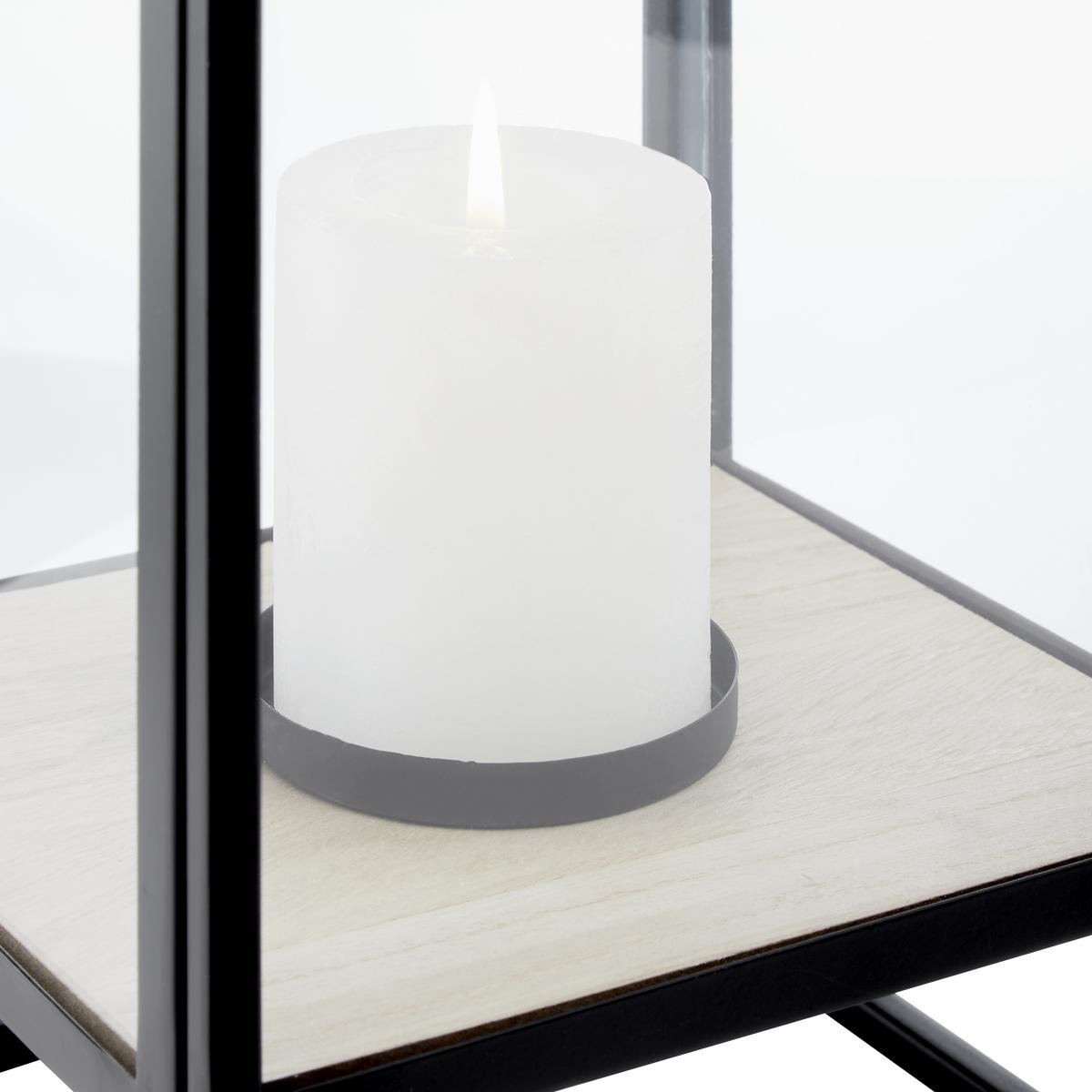 LATARNIA TARA - naturalny/czarny, Modern, materiał drewnopochodny/metal (20/40/20cm) - Bessagi Home