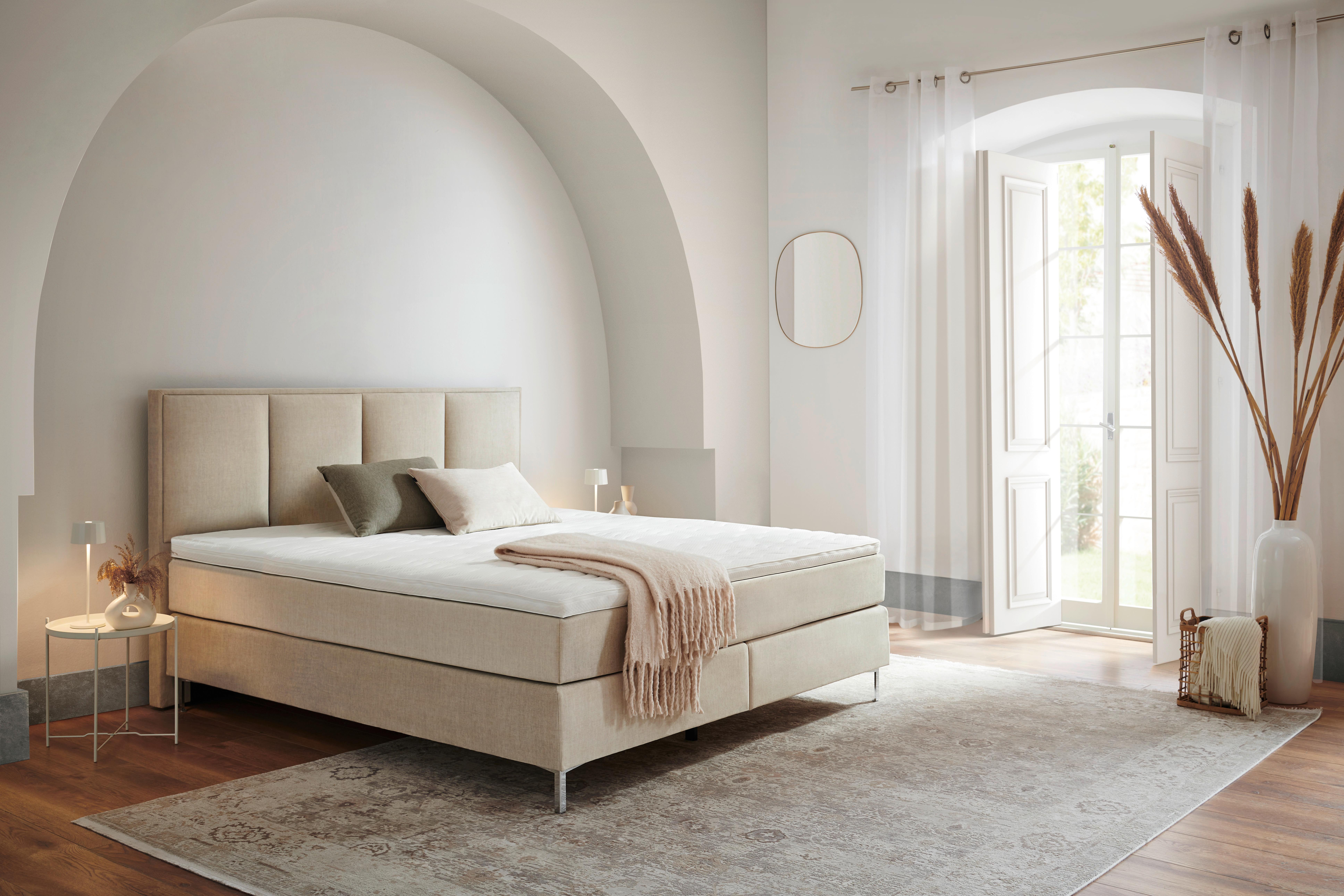 ŁÓŻKO BOXSPRING GRAZ - kremowy/aluminiowy, Modern, tkanina (180/200cm) - MID.YOU