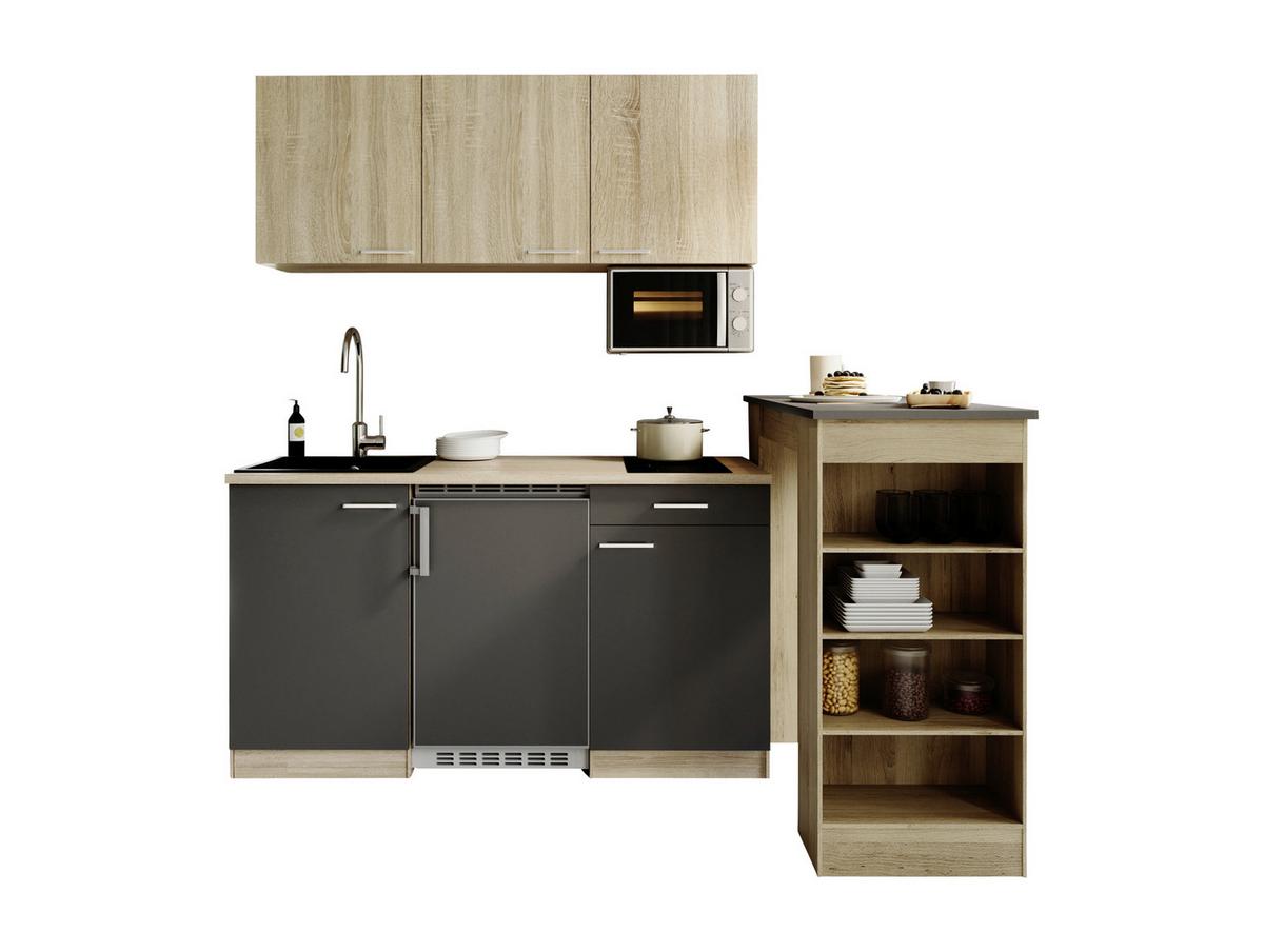 Miniküche Ingrid m. Geräten ca. 150cm Grau - Eichefarben/Alufarben, Design, Holzwerkstoff/Kunststoff (150cm) - Respekta