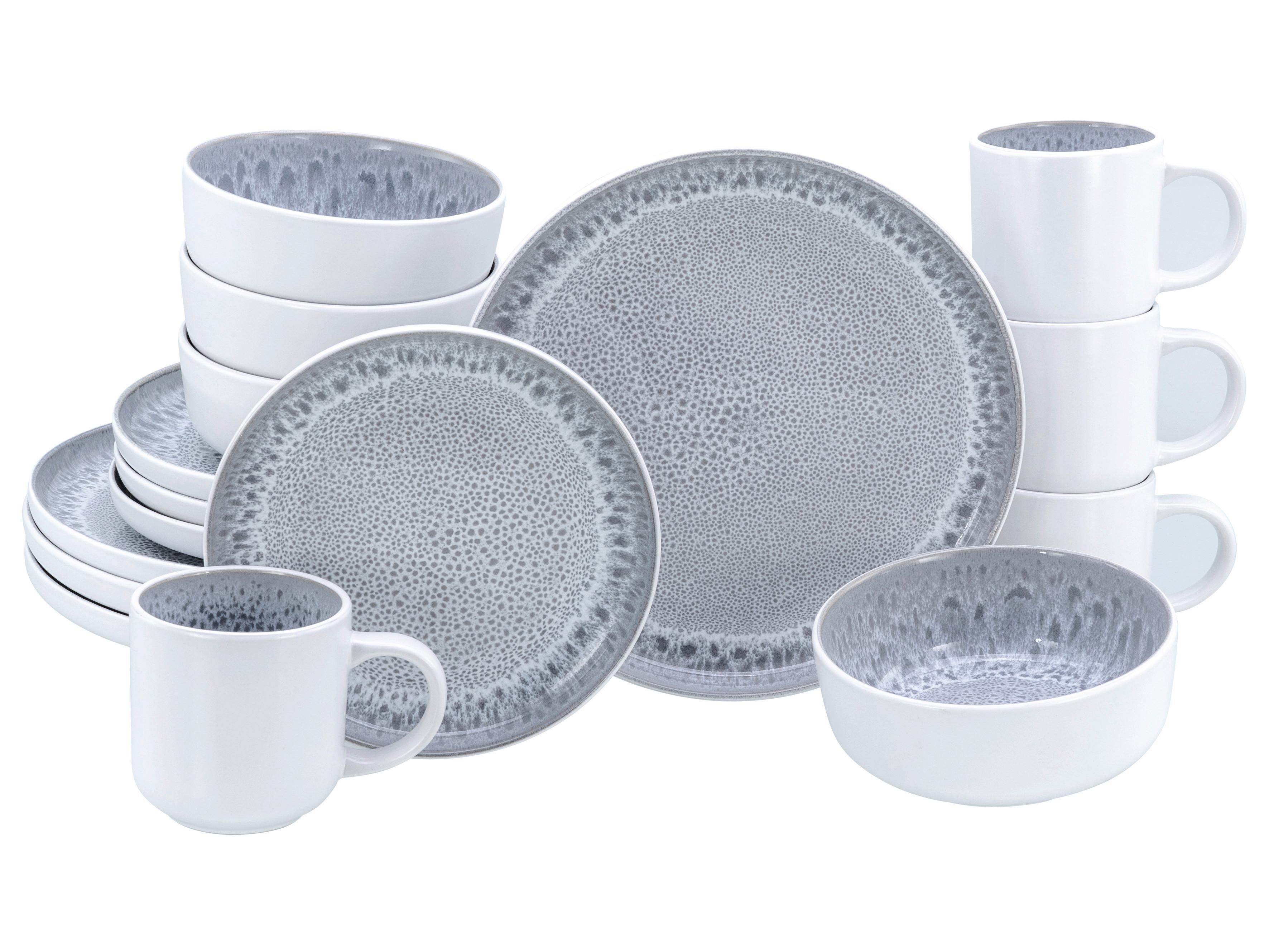 Serviciu de masă Nordic Fjord 16/1 - alb/gri satinat, Basics, ceramică - Creatable