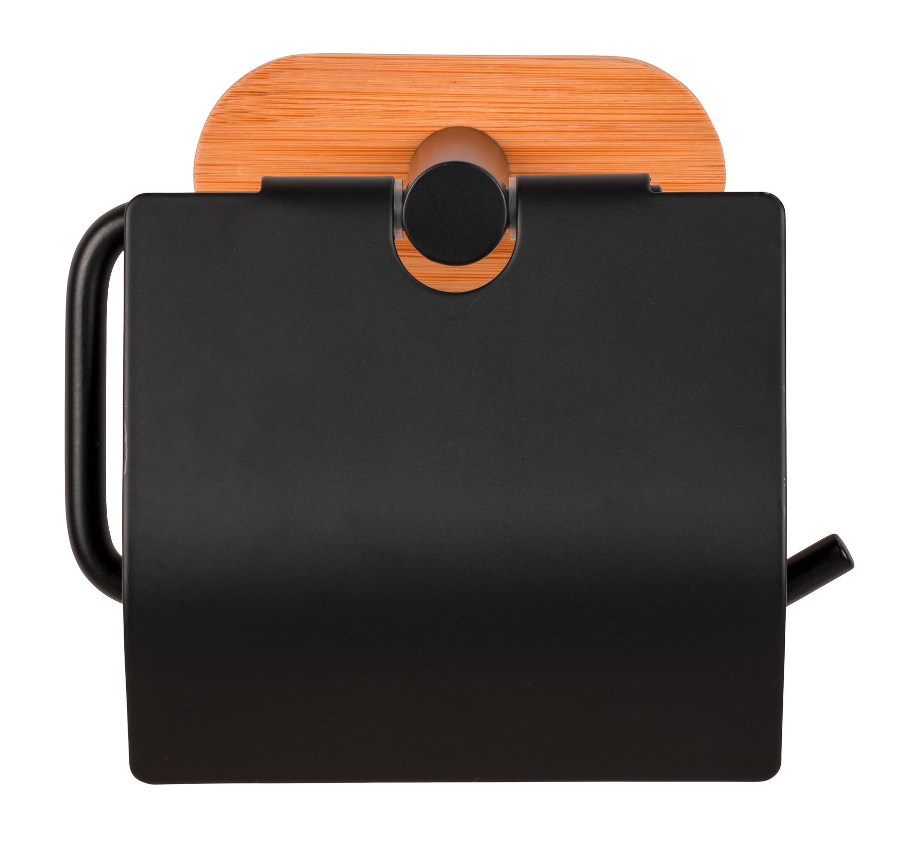 Toilettenpapierhalter in Schwarz - Schwarz/Naturfarben, MODERN, Holz/Metall (13,5/12/7cm) - Mömax