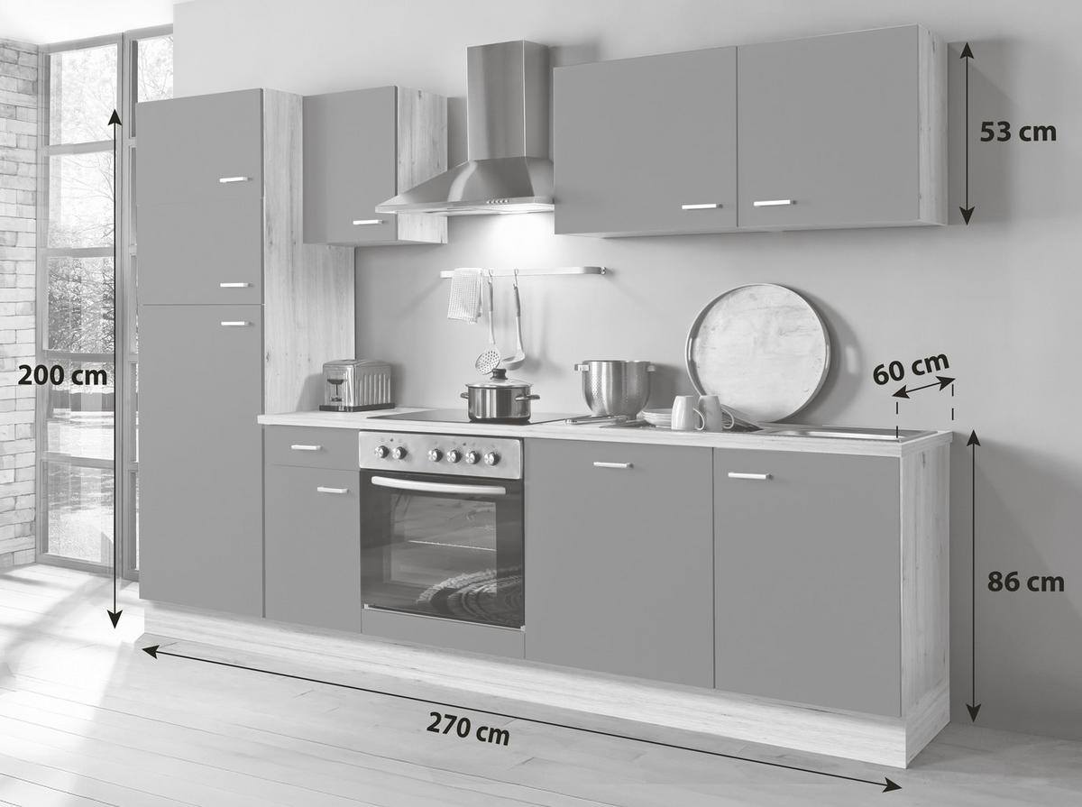 Küchenblock Artisan-Classic Weiß B: ca. 270 cm - Silberfarben/Weiß, KONVENTIONELL, Holzwerkstoff/Kunststoff (270cm) - Menke