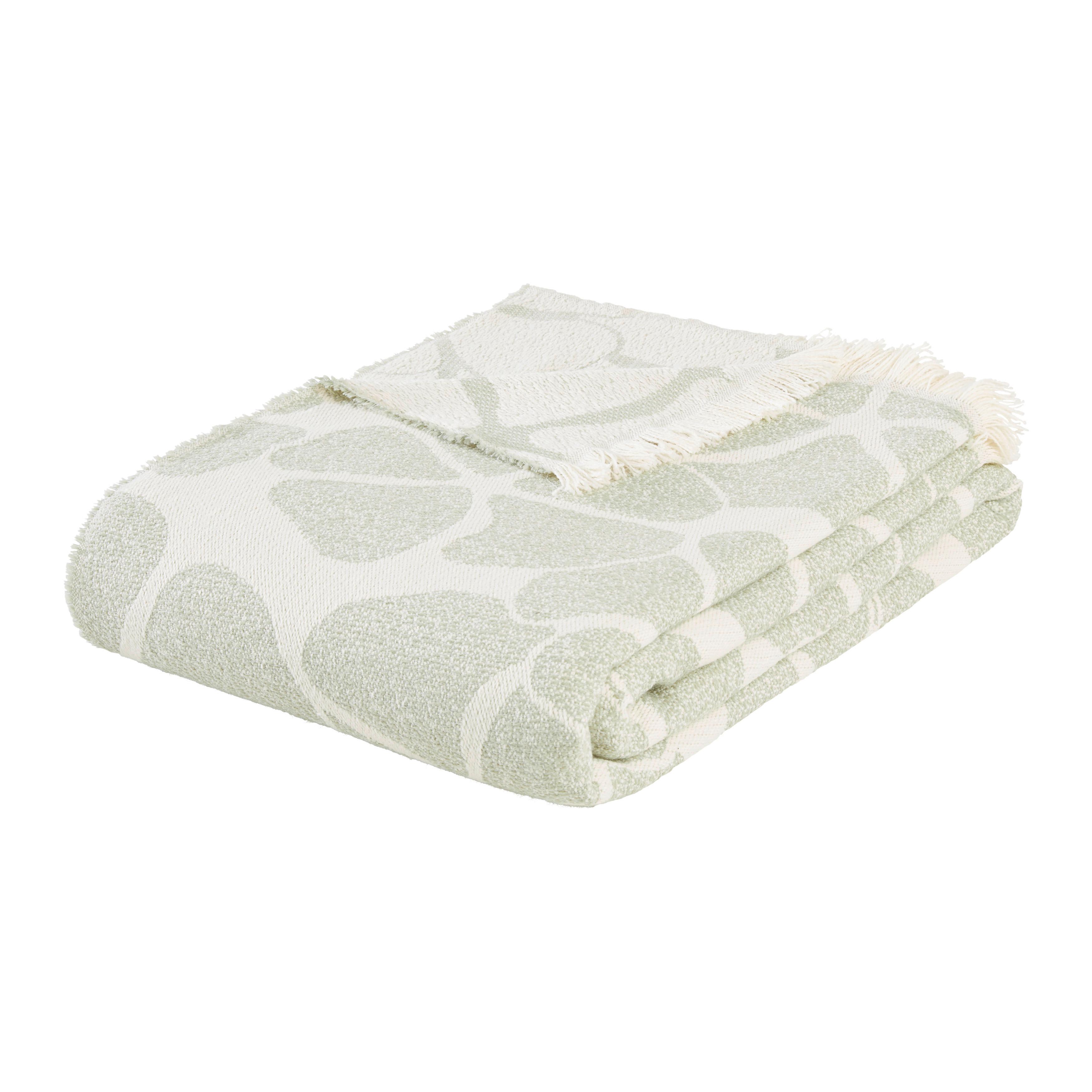 Ćebe 130x170cm Blooming - bela/žalfijazelena, Moderno, tekstil (130/170cm) - Modern Living
