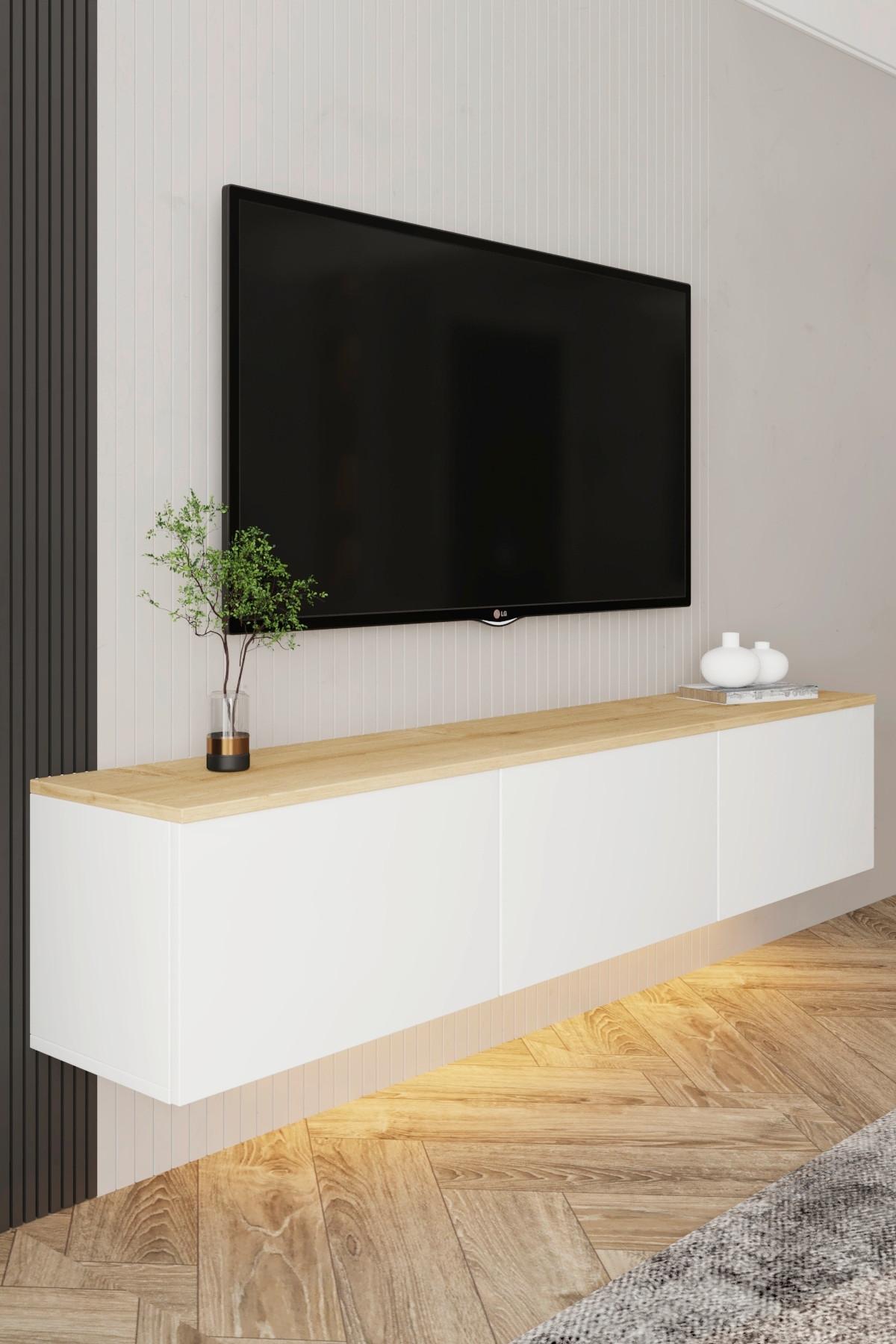 LOWBOARD NEON TV-MÖBEL - Weiss/Eichefarben, Design, Holzwerkstoff (160/35/32cm) - Livetastic