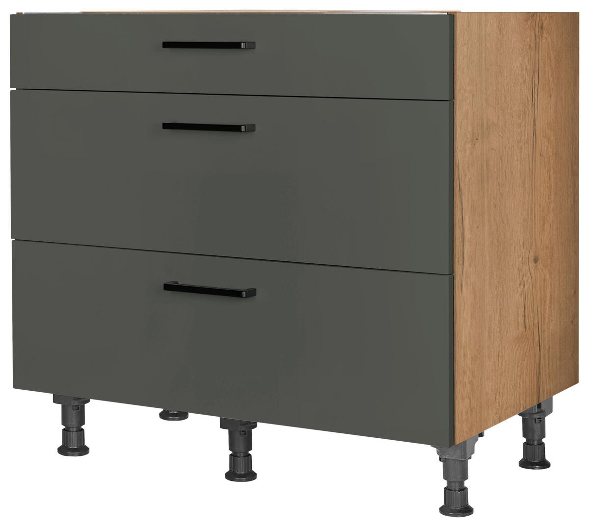 Kochfeldumbauschrank Easytouch Grün - Eichefarben/Schwarz, MODERN, Holzwerkstoff/Metall (90,0/87,0/56,0cm) - Nobilia