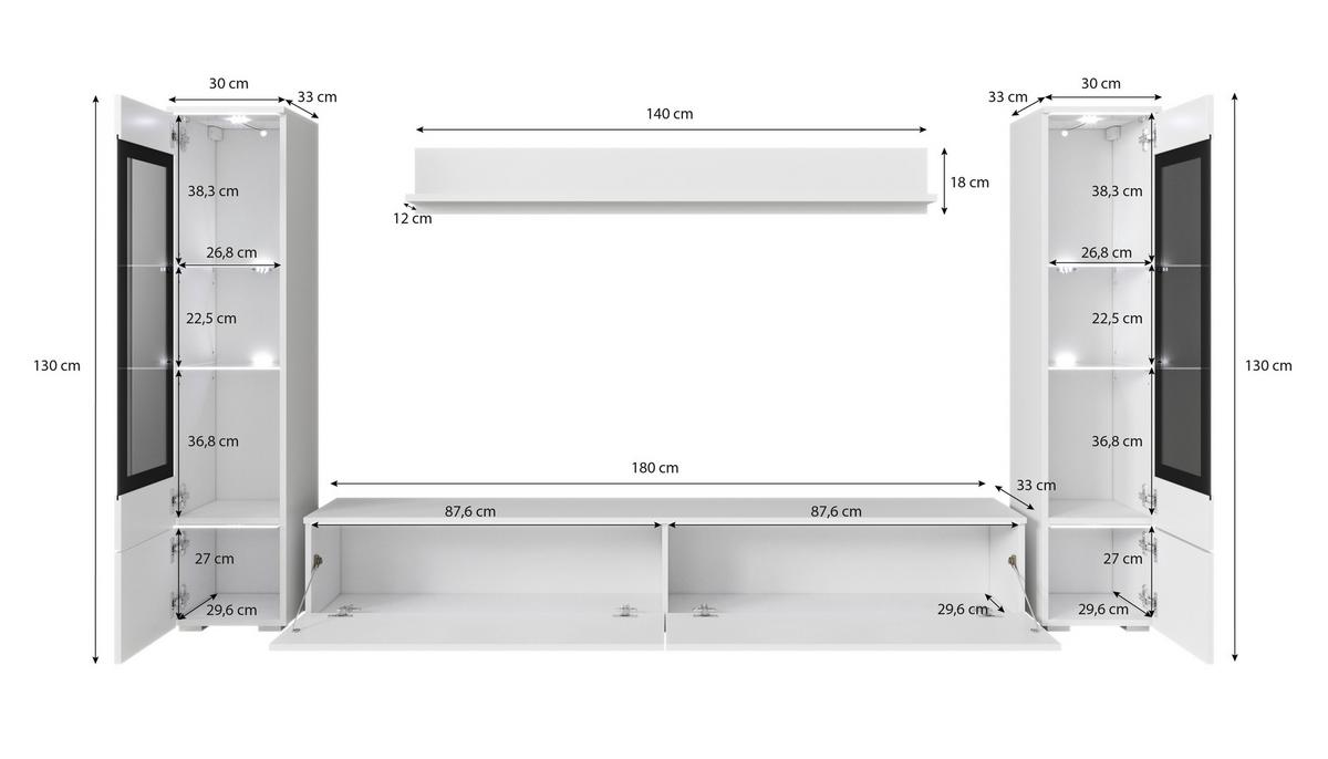 Wohnwand Vera II 4-tlg. ca. 240x130 cm Eiche Artisan - Eiche Artisan/Grau, Basics, Glas/Holzwerkstoff (240/130/33cm) - Livetastic