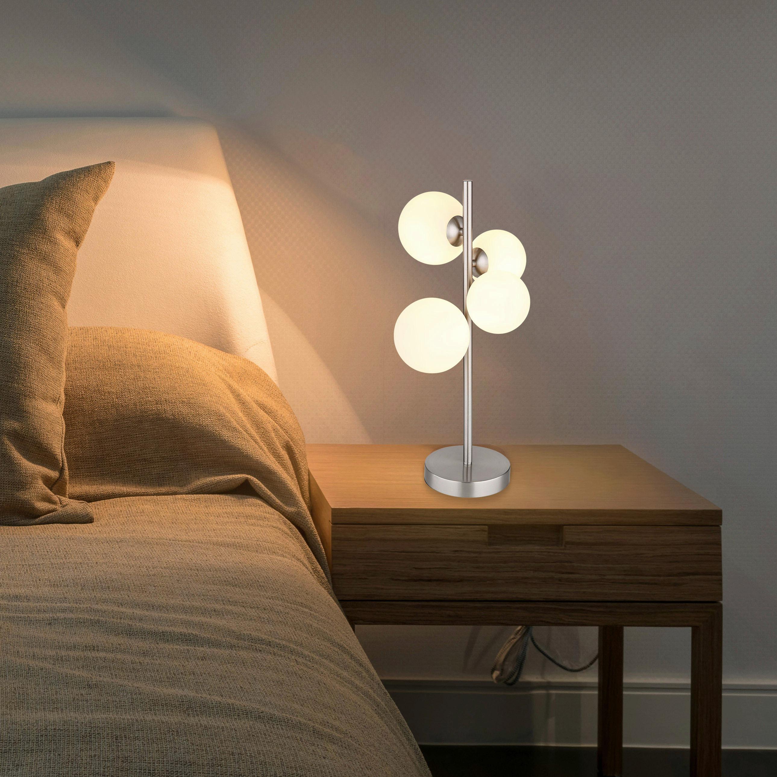 Led Asztali Lámpa 56140-4t - opál/nikkelszínű, Konventionell, műanyag/Üveg (27/23cm) - Globo