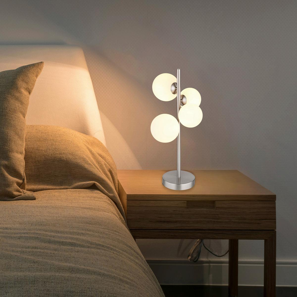 Led Asztali Lámpa 56140-4t - opál/nikkelszínű, Konventionell, műanyag/Üveg (27/23cm) - Globo