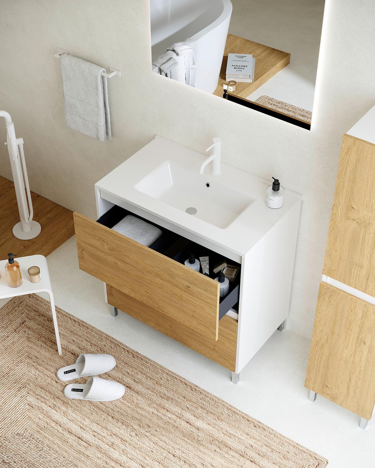 Element Ispod Umivaonika Lisbona - bijela visoki sjaj/boje kroma, Basics, drvni materijal/plastika (80/74/46cm)