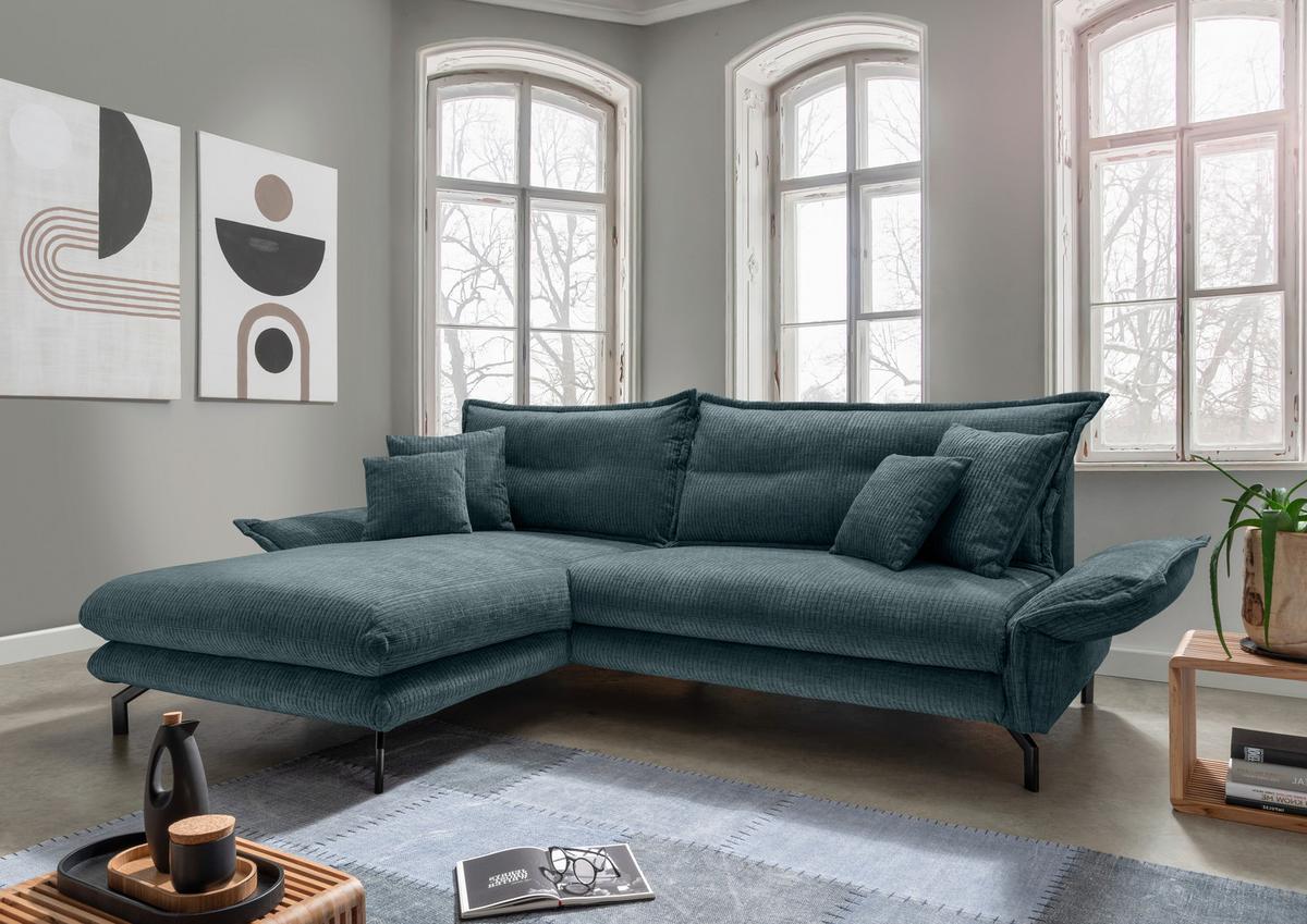 ECKSOFA LAVA - Blau/Schwarz, Design, Textil/Metall (180/255cm) - Livetastic