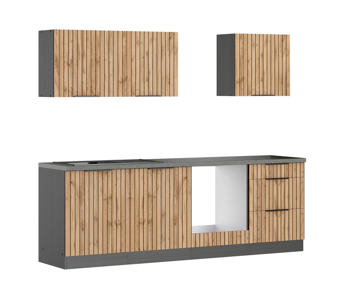 Küchenleerblock Liverpool o. Geräte Graphit/Eichefarben - Schieferfarben/Eiche Wotan, Basics, Holzwerkstoff/Metall (240cm) - Held