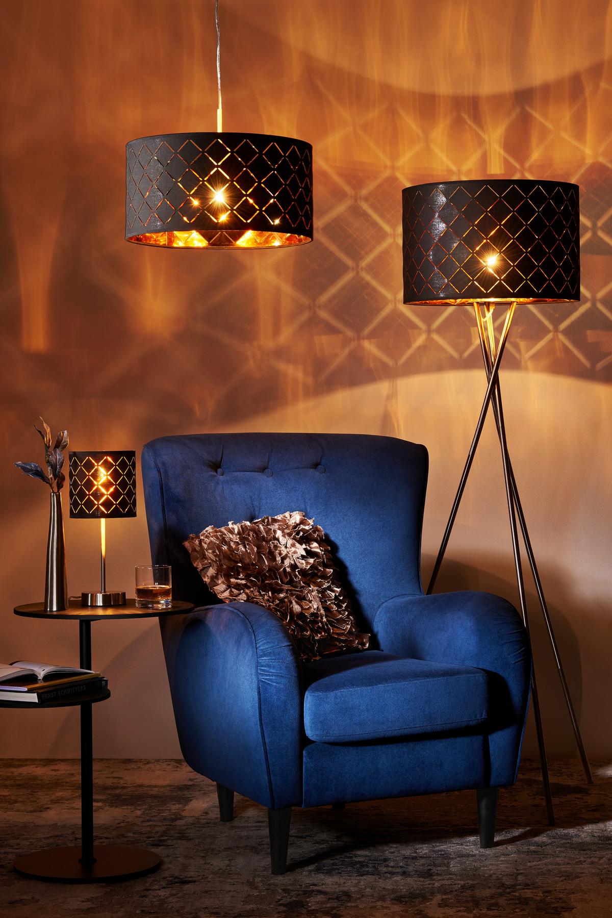 LAMPA STOŁOWA 15229T CLARKE - czarny/kolor złoty, Lifestyle, metal/tkanina (15/35cm) - Globo