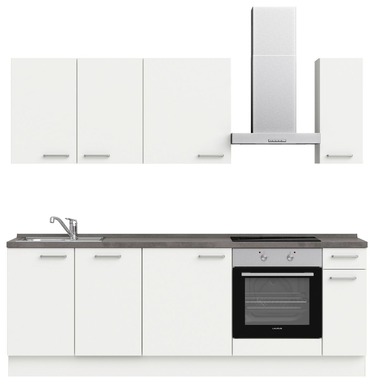 Küchenblock Touch Low m. Geräten Weiß - Schieferfarben/Edelstahlfarben, MODERN, Holzwerkstoff/Metall (240cm) - Nobilia
