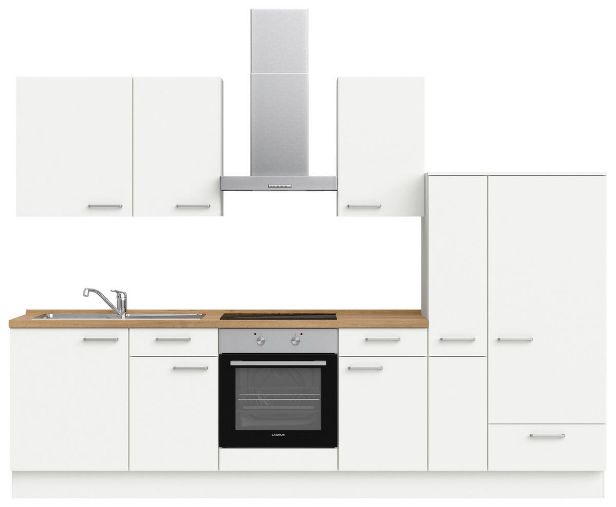 Küchenblock Touch Low m. Geräten Weiß - Edelstahlfarben/Eichefarben, MODERN, Holzwerkstoff/Metall (300cm) - Nobilia
