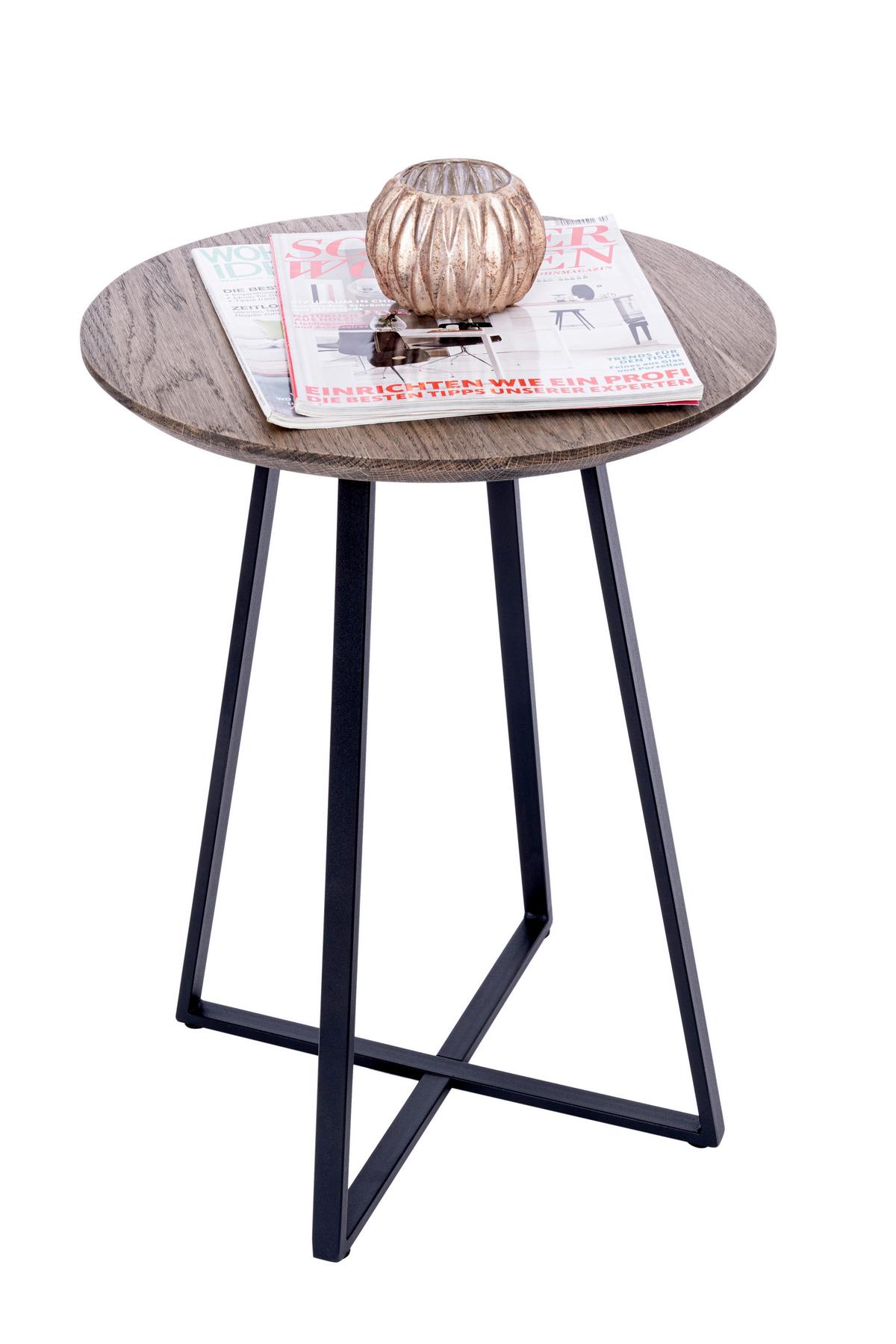 Beistelltisch B154417-38 Justus - Eiche dunkel/Schwarz, Natur, Holz/Metall (40/55cm) - Globo