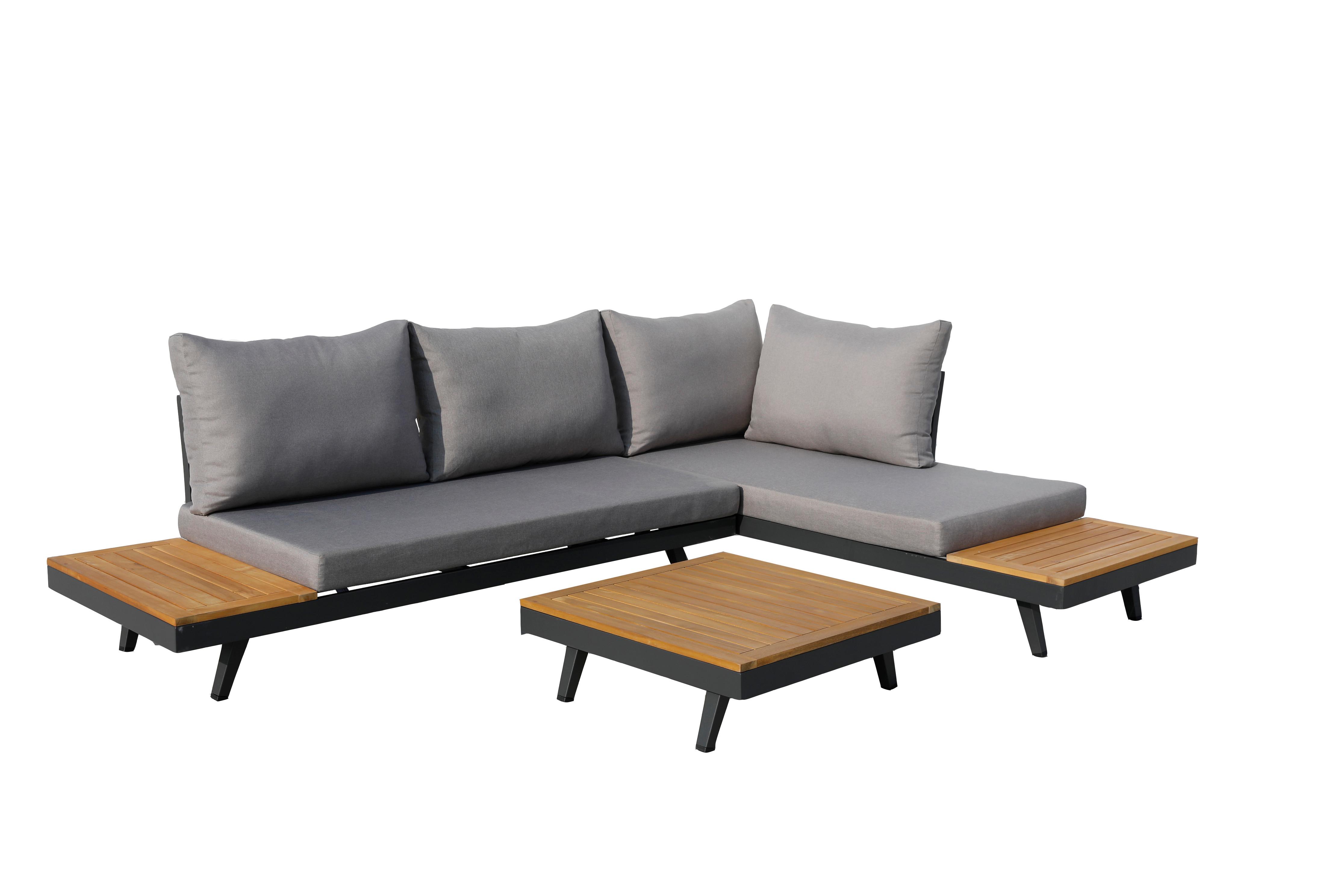 Loungegarnitur Acamp Naxos Lounge Anthrazit/Teakfarben - Anthrazit/Silberfarben, Basics, Holz/Textil (175/175cm) - Gardenson