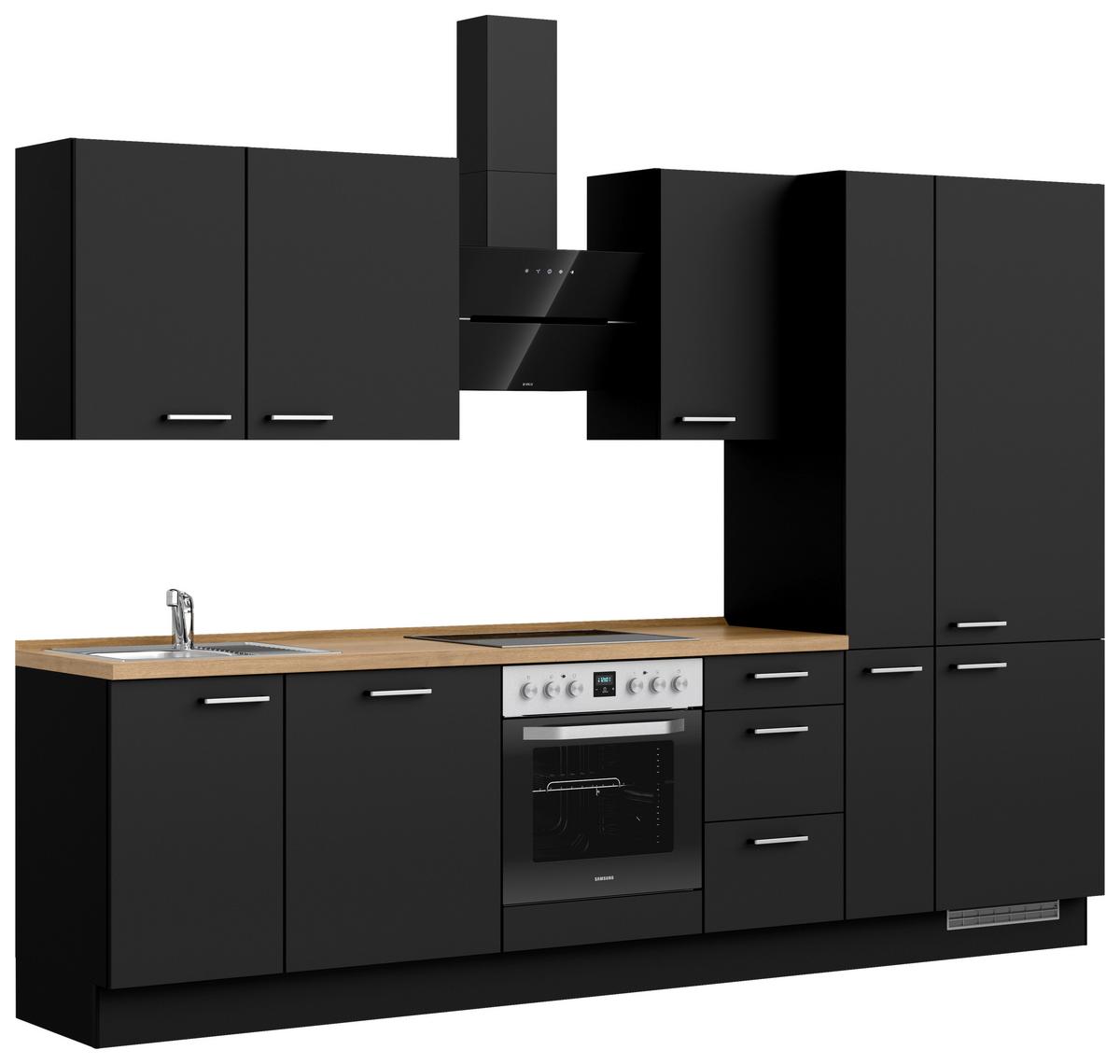 Küchenblock Touch High m. Geräten Schwarz - Edelstahlfarben/Eichefarben, MODERN, Holzwerkstoff/Metall (300cm) - Nobilia
