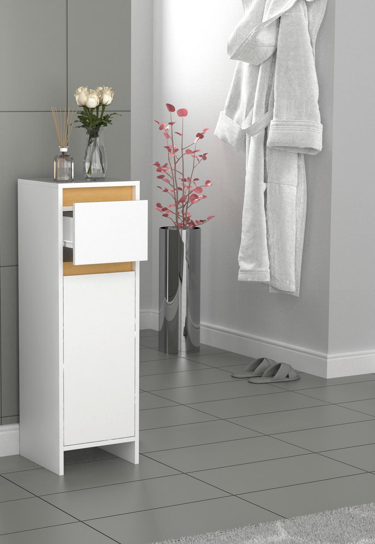 Highboard Malira ca. 30x95 cm Weiß/Eiche - Honigeiche/Weiß, MODERN, Holzwerkstoff (30/95/30cm) - MID.YOU