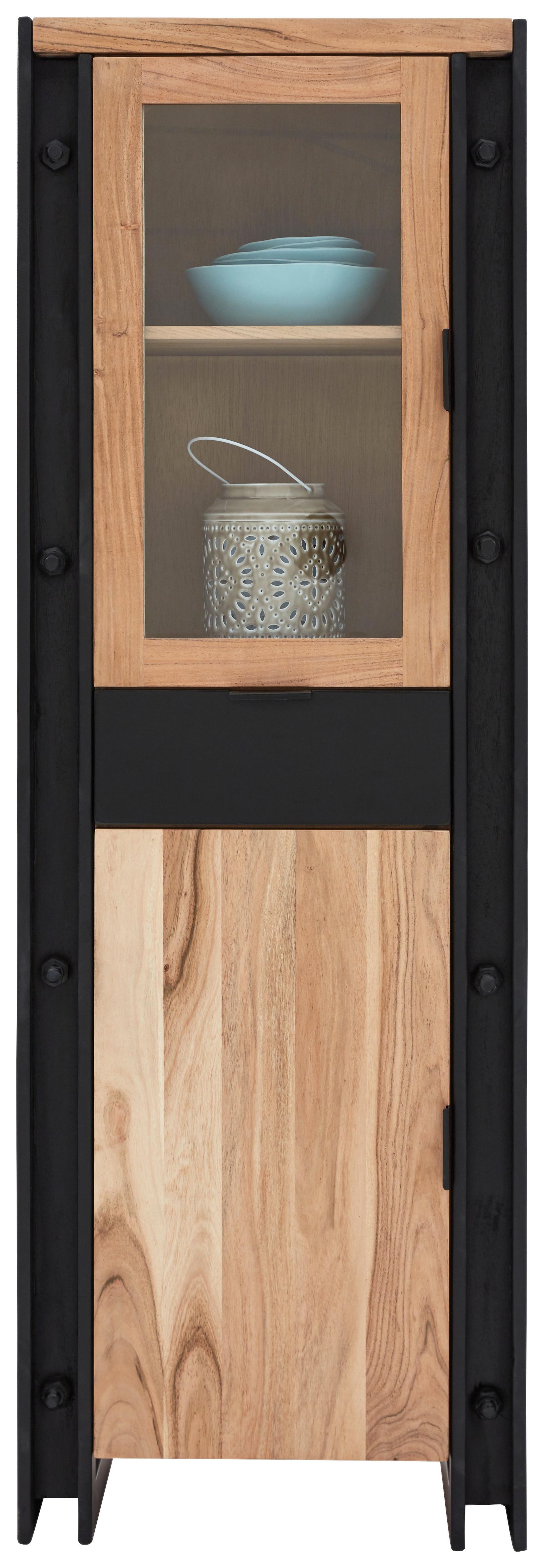 Vitrina Construction - črna/naravne barve, Trendi, kovina/steklo (60/180/40cm) - Zandiara