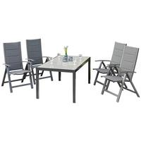 Gartenmöbel Set 5-tlg. Florenz aus Aluminium - Dunkelgrau/Graphitfarben, KONVENTIONELL, Glas/Textil - Gardenson