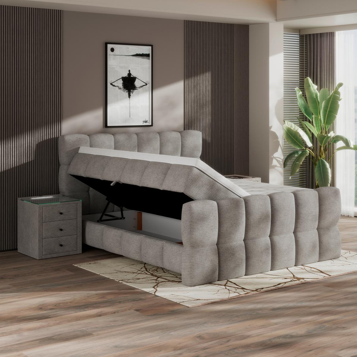 Postelja Boxspring Brisbane, Ekru Barva, 180x200 - črna/ekru, Trend, umetna masa/tekstil (180/200cm) - Premium Living