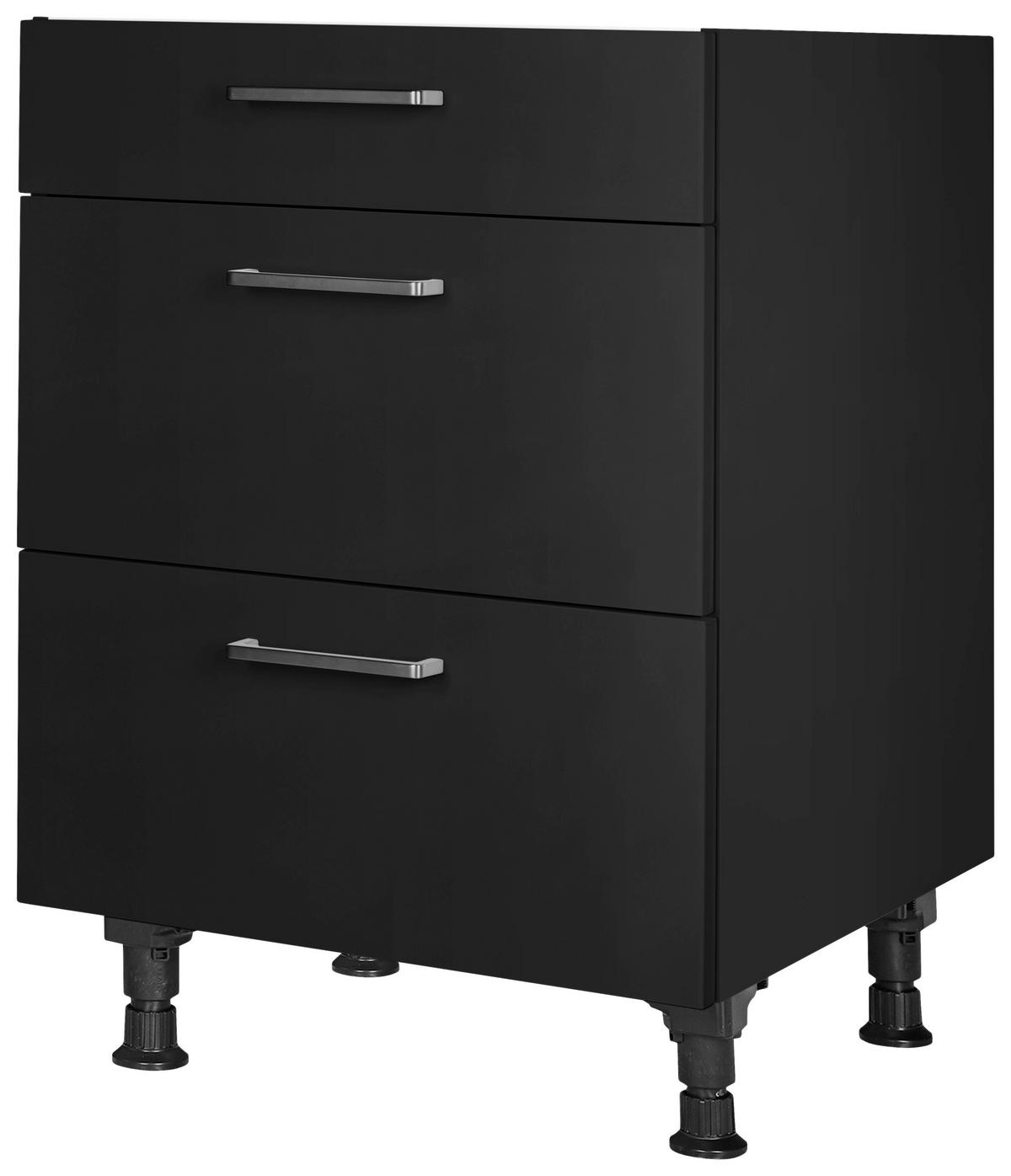 Schubkastenunterschrank Touch Schwarz - Edelstahlfarben/Schwarz, MODERN, Holzwerkstoff/Metall (60/87/56cm) - Nobilia
