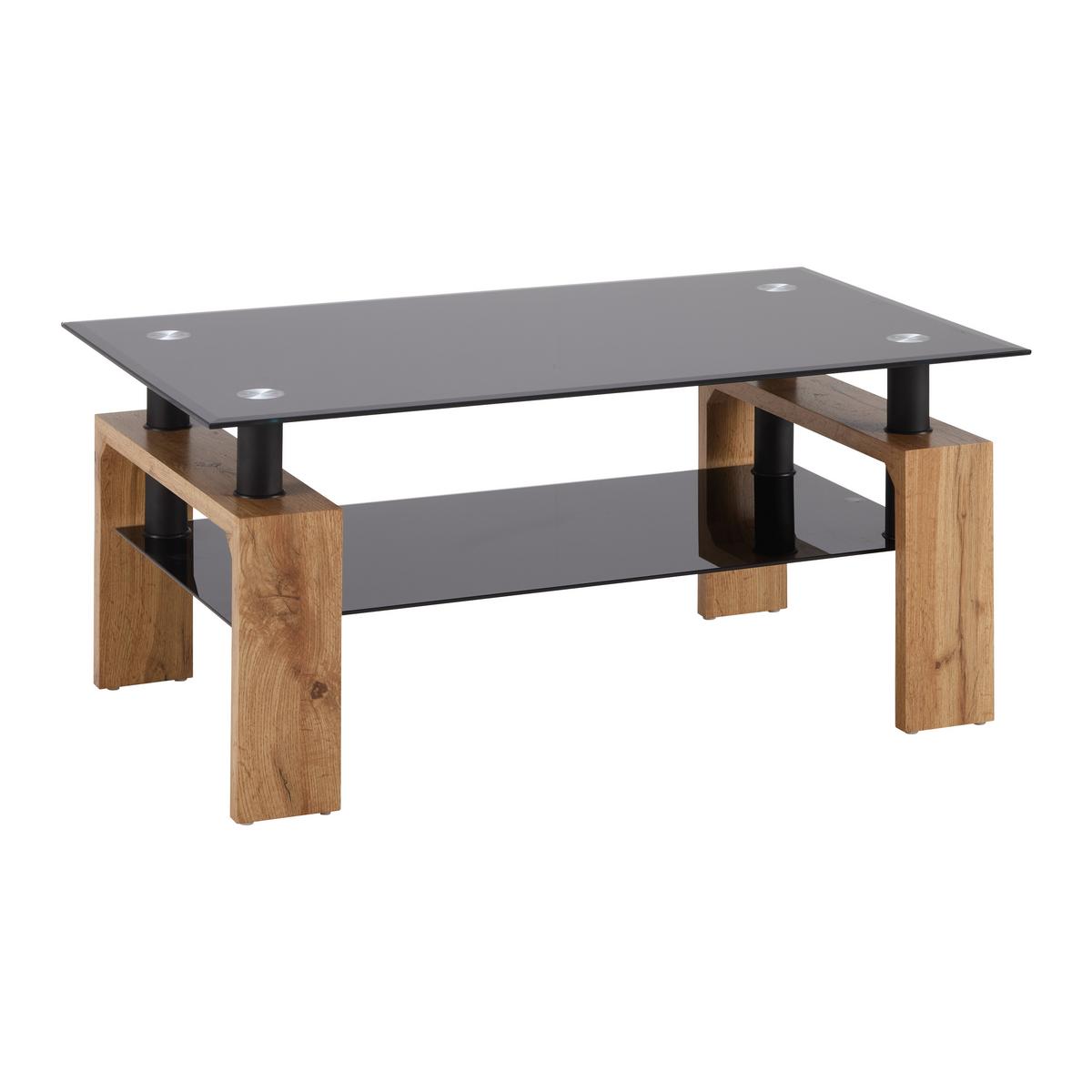 Couchtisch Intro Schwarz/Eichefarben - Eichefarben/Schwarz, MODERN, Glas/Holzwerkstoff (100/60/45cm) - Mömax