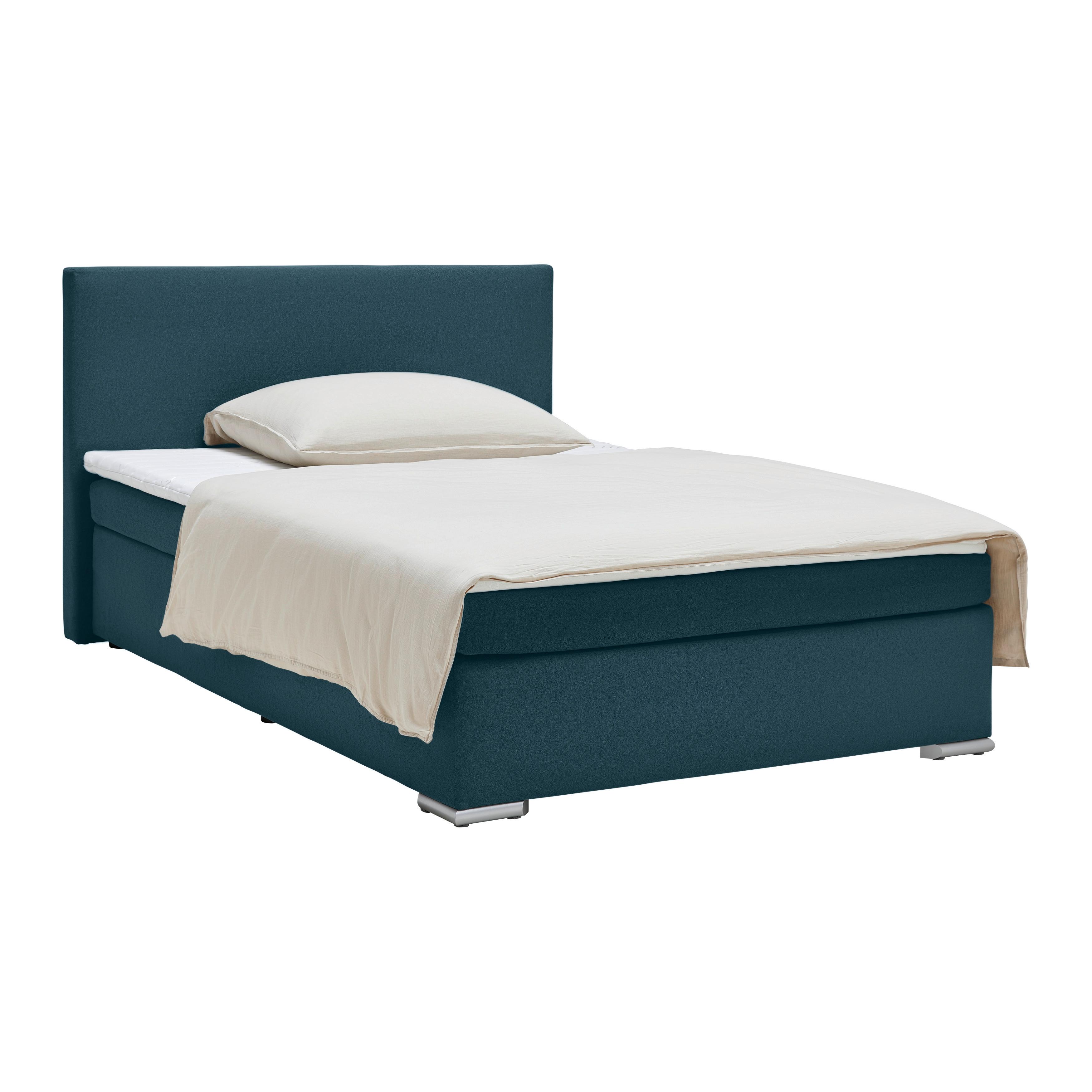 Boxspringbett Mira 2 Dunkelblau ca. 140x200cm - Chromfarben/Dunkelblau, MODERN, Holz/Kunststoff (140/200cm) - Based