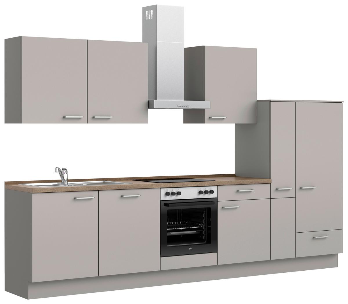 Küchenblock Touch Low m. Geräten Grau - Eiche dunkel/Schwarz, MODERN, Holzwerkstoff/Metall (330cm) - Nobilia
