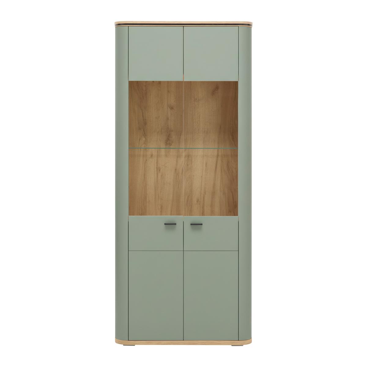 Vitrine Lagos Salbeigrün/Eiche Artisan - Salbeigrün/Anthrazit, Modern, Glas/Holzwerkstoff (89,2/209,5/37,5cm) - Premium Living