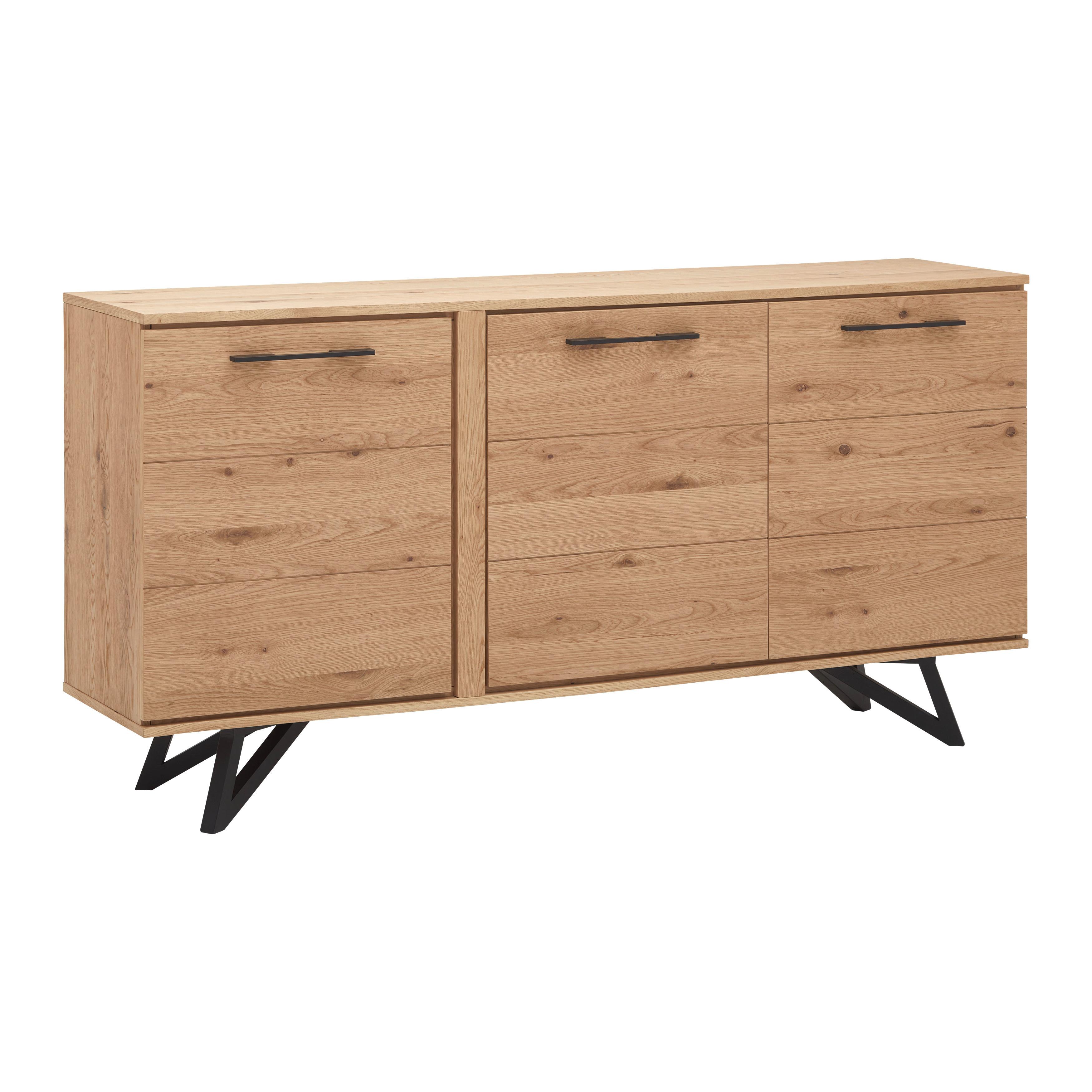 Sideboard Emilio Eichefarben Echtholz - Eichefarben/Schwarz, MODERN, Holz/Metall (170/85/40cm) - Bessagi Home