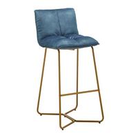 Barhocker Fonia Blau Samt Gepolstert - Blau/Goldfarben, MODERN, Holz/Textil (46/103,5/57cm) - Bessagi Home