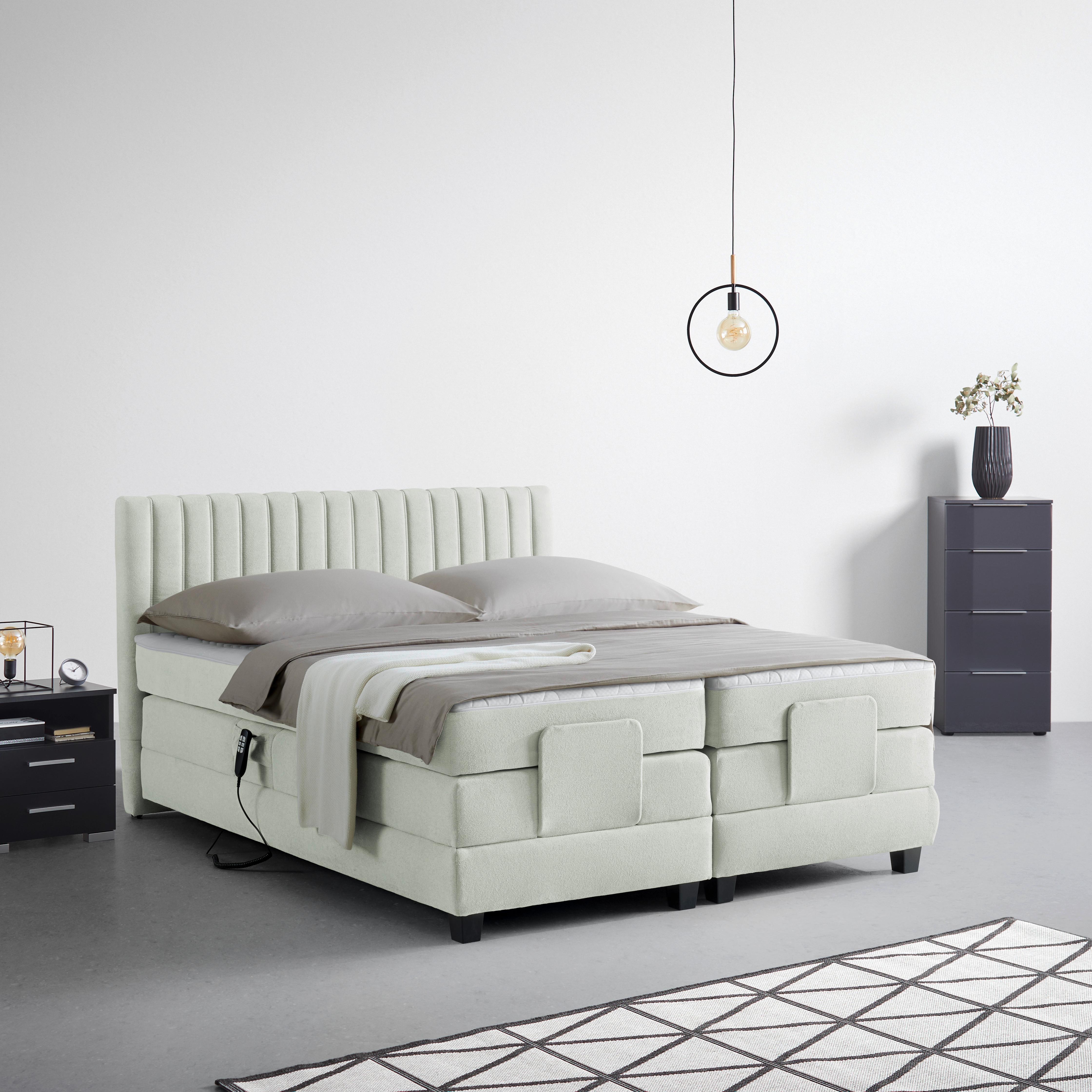 Boxspringbett Dixon Hellgrau ca. 180x200cm - Hellgrau/Schwarz, KONVENTIONELL, Holz/Holzwerkstoff (180/200cm) - Premium Living